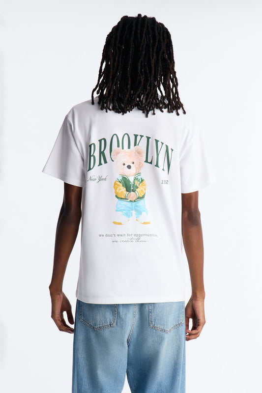 Brooklyn Bear Short Sleeve Tee - White Fashion Nova