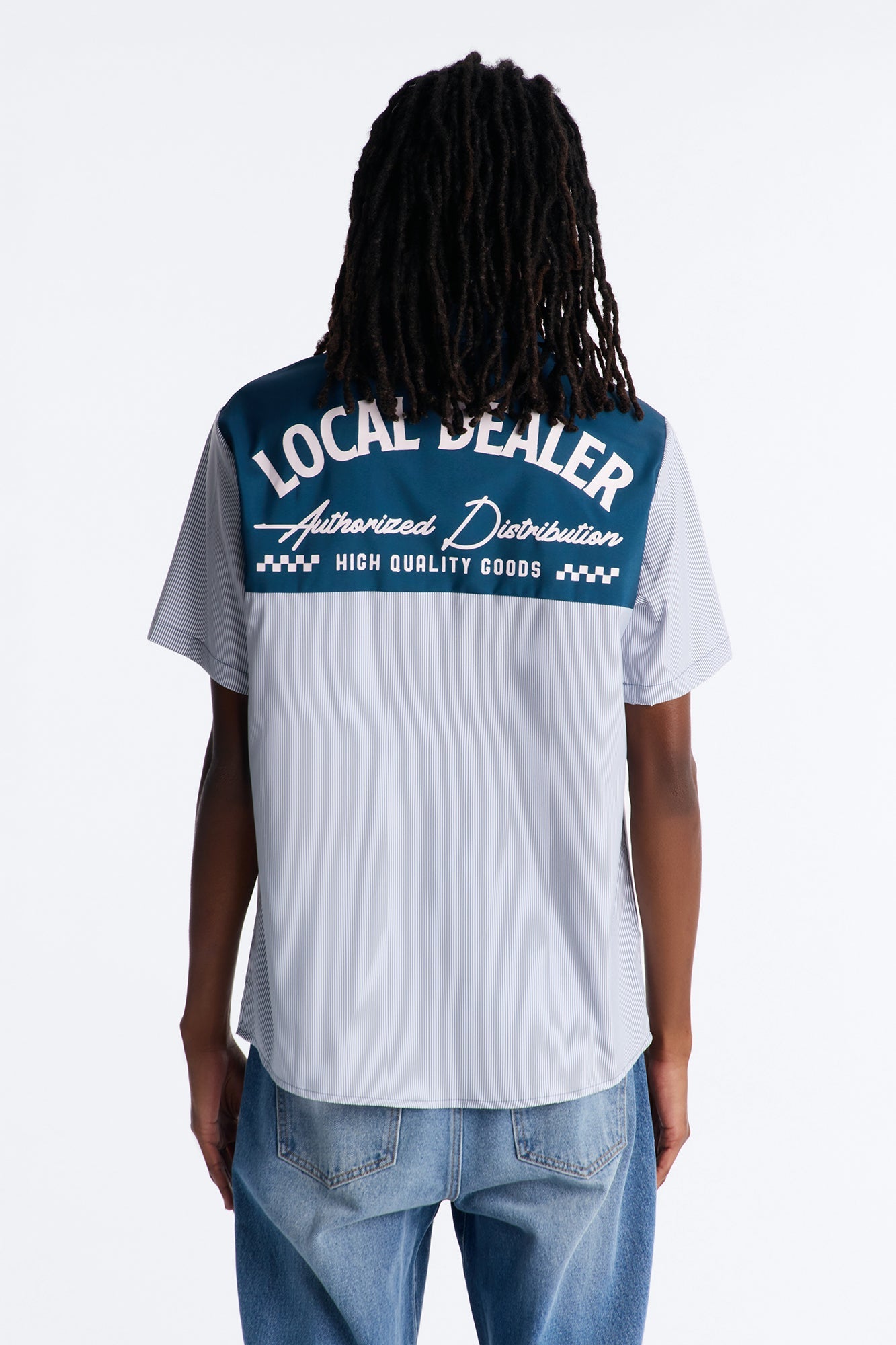 Local Dealer Striped Button Up Shirt - White Fashion Nova