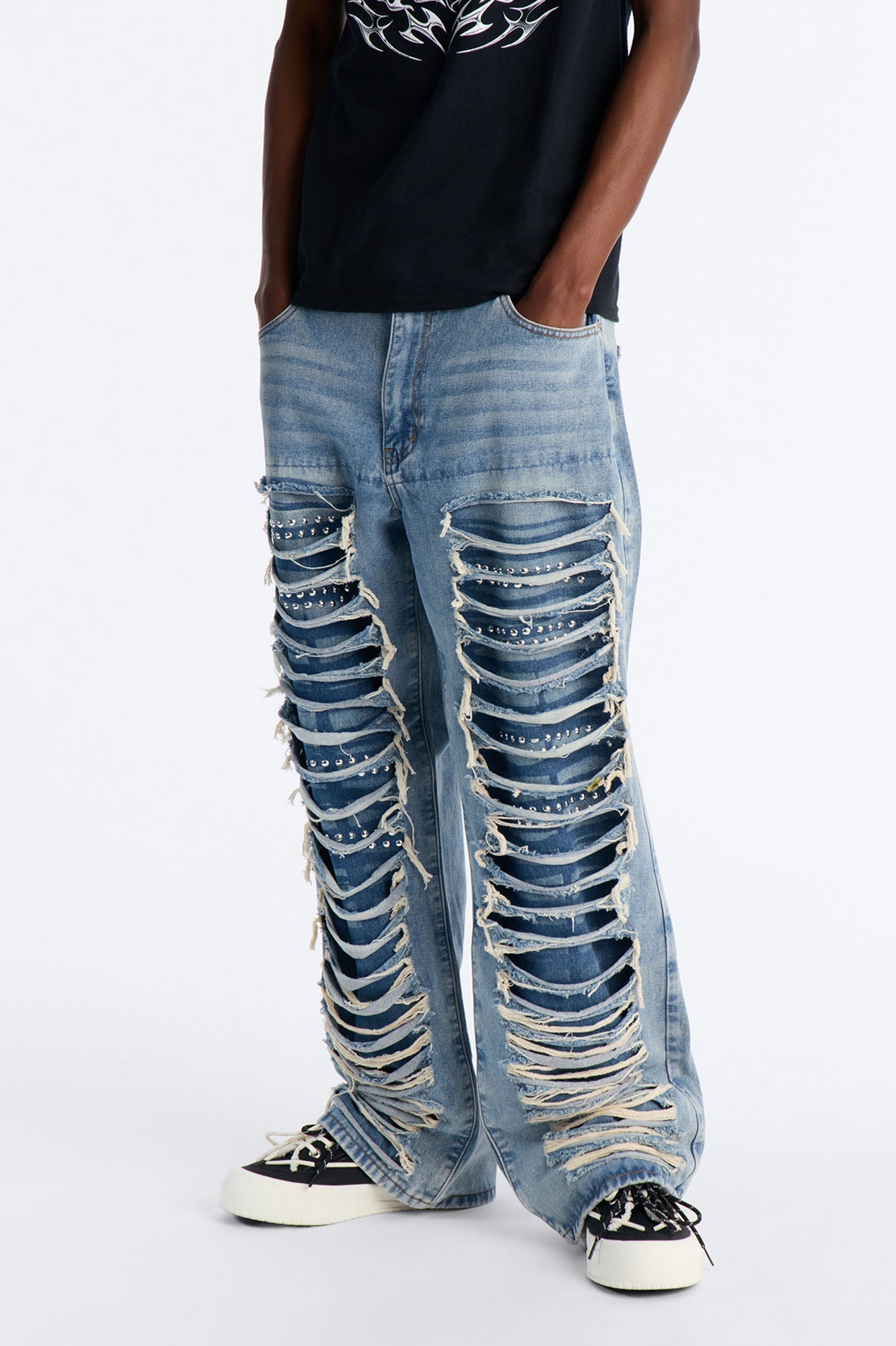 Baggy Studded Mayhem Jean - Light Wash Fashion Nova