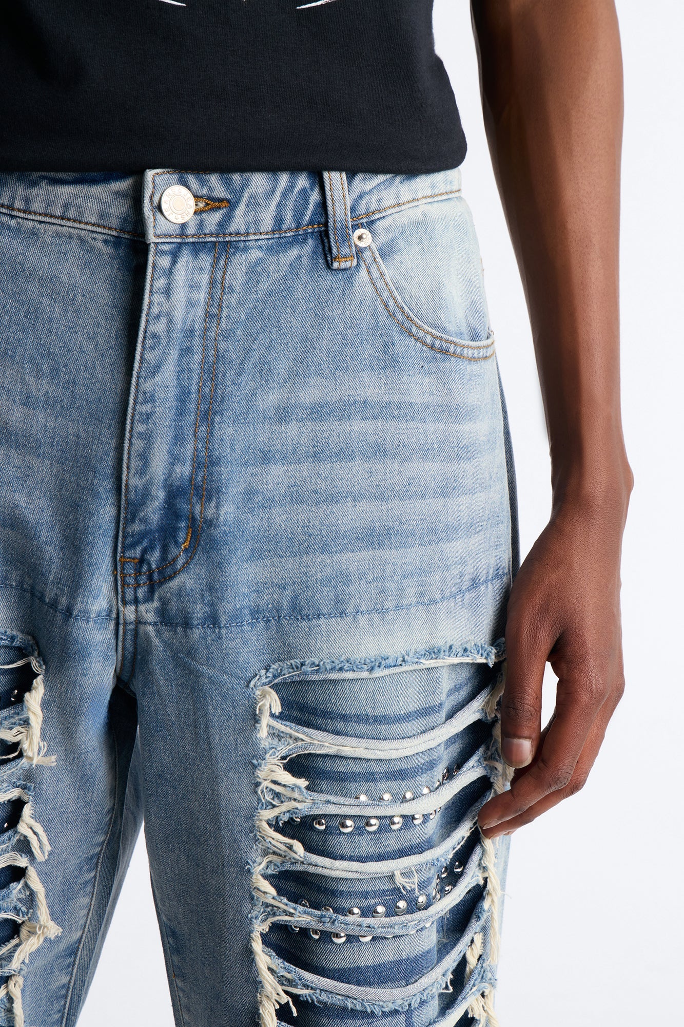 Baggy Studded Mayhem Jean - Light Wash Fashion Nova
