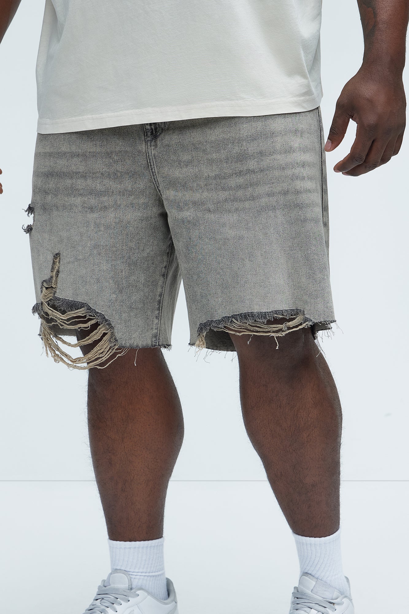 Relaxed Raw Hem Distressed Denim Shorts - Grey/Smoke Fashion Nova