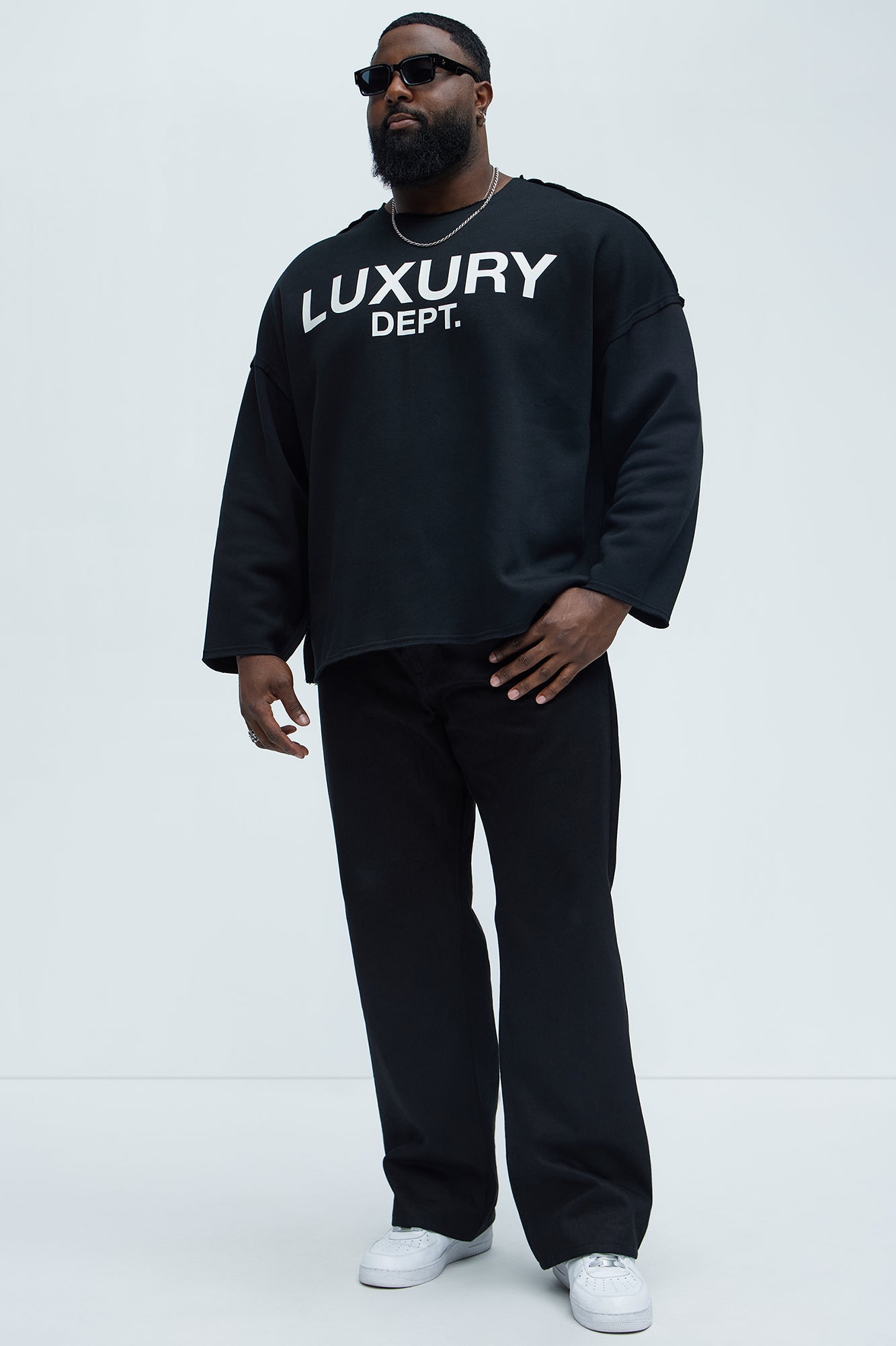 Tyson Luxury Dept Frayed Oversized Sweatshirt - Black Fashion Nova