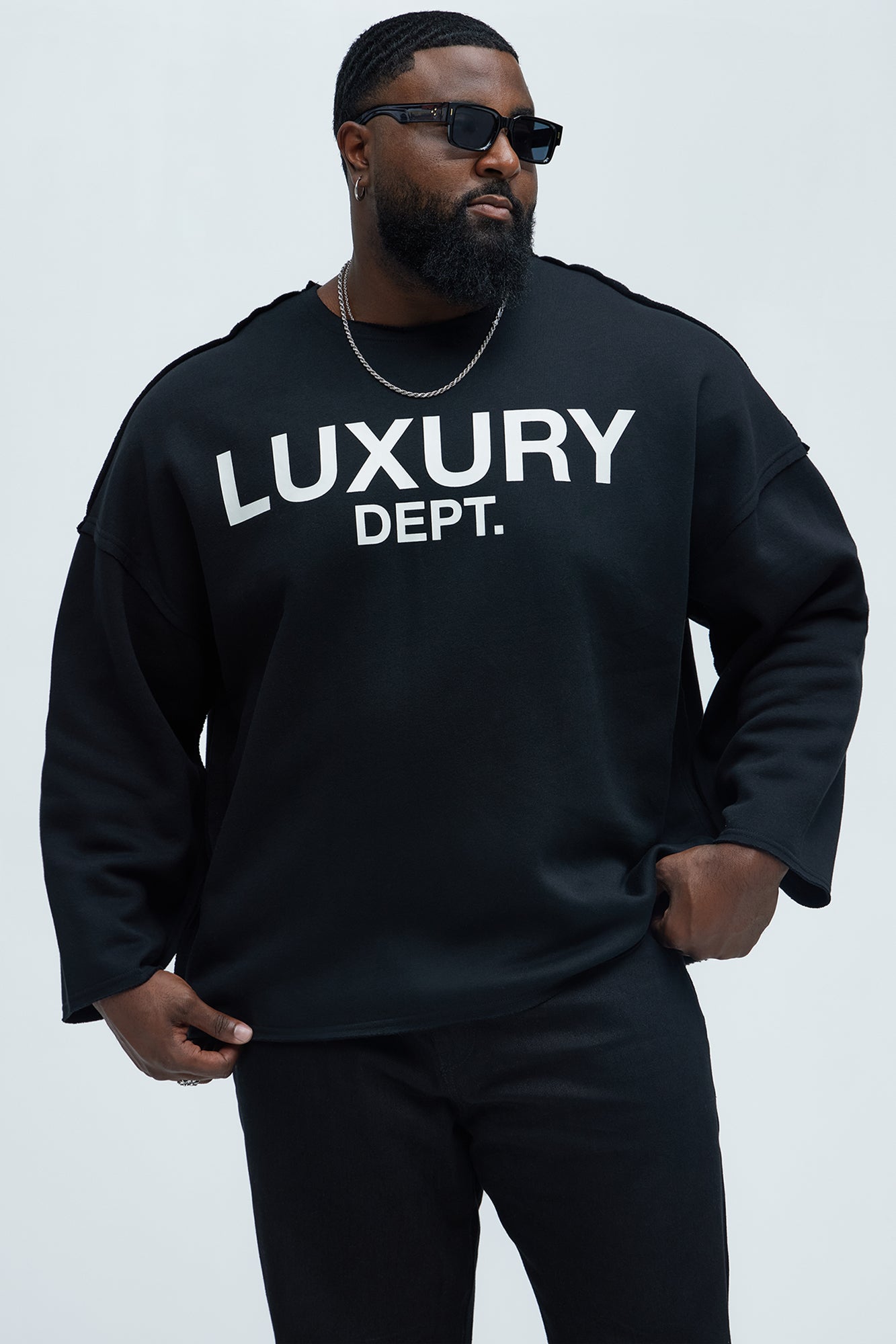 Tyson Luxury Dept Frayed Oversized Sweatshirt - Black Fashion Nova