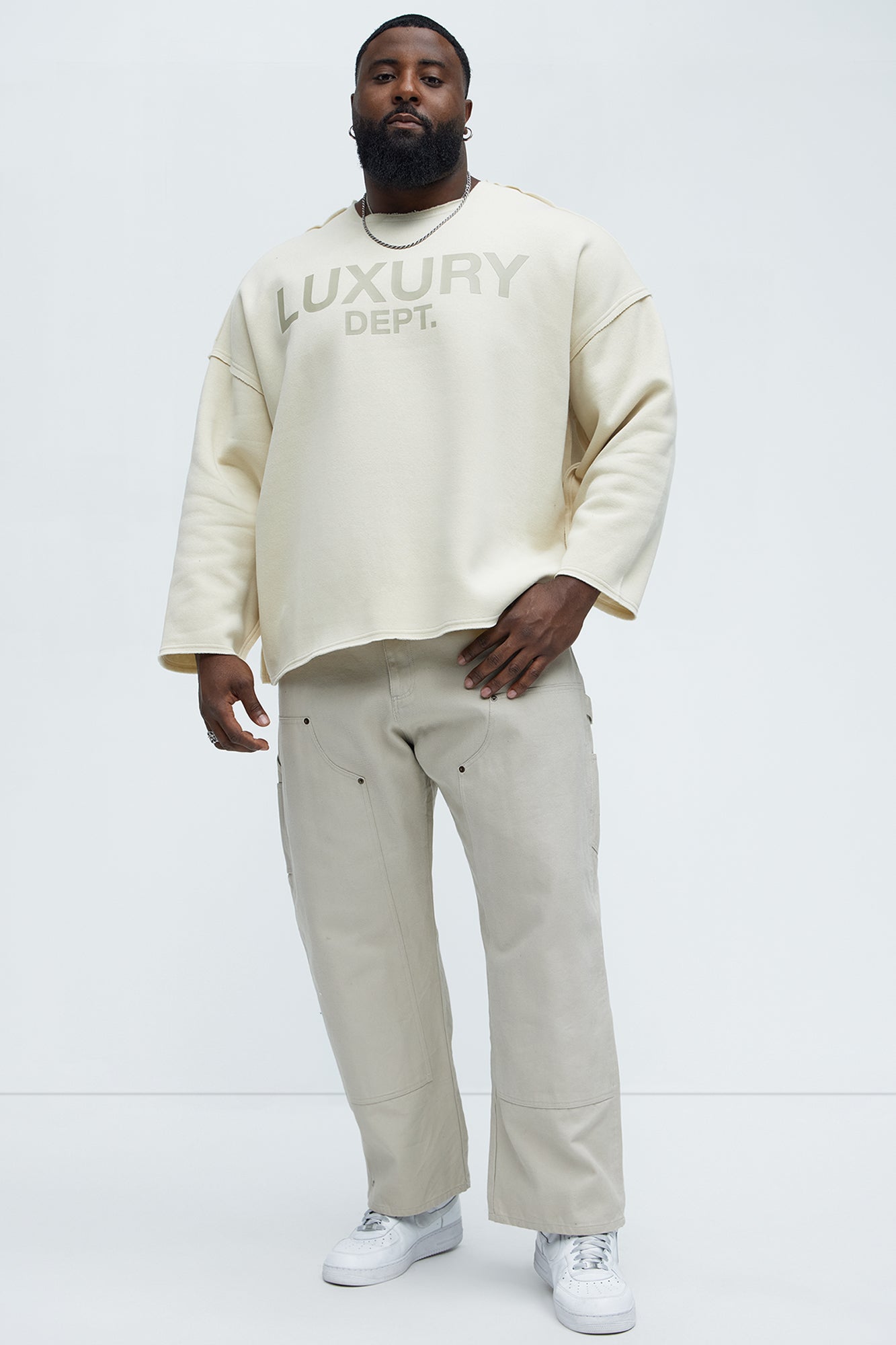 Tyson Luxury Dept Frayed Oversized Sweatshirt - Cream Fashion Nova