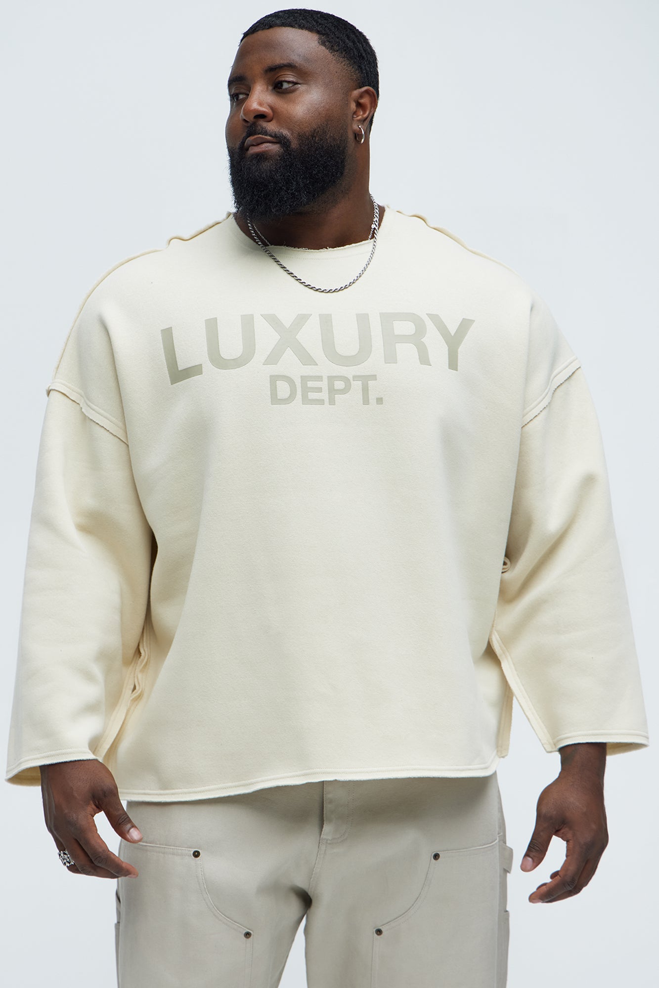 Tyson Luxury Dept Frayed Oversized Sweatshirt - Cream Fashion Nova