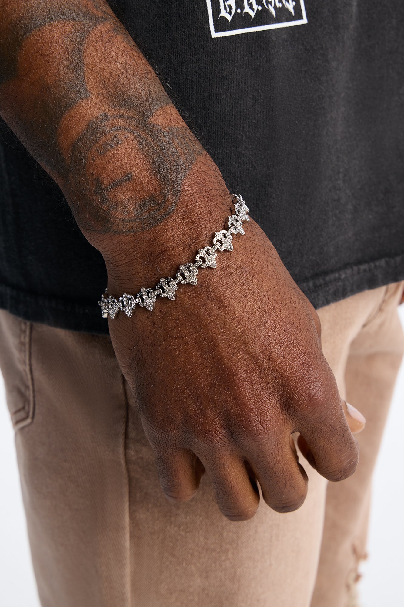 Iced Fleur De Leis Bracelet - Silver Fashion Nova