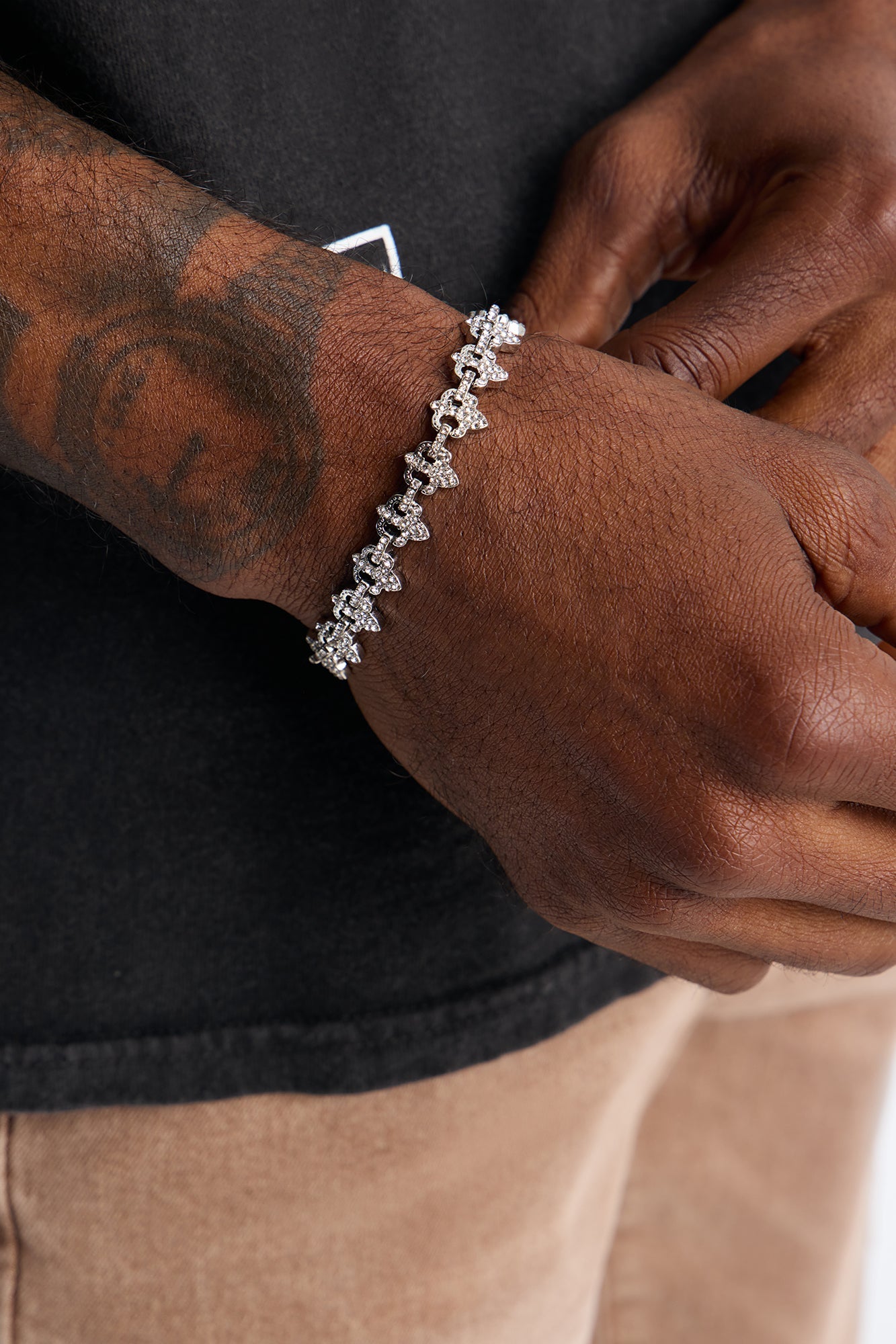 Iced Fleur De Leis Bracelet - Silver Fashion Nova