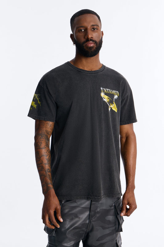 Untamed Hustle Vintage Oversized Short Sleeve Tee - Black Wash Fashion Nova