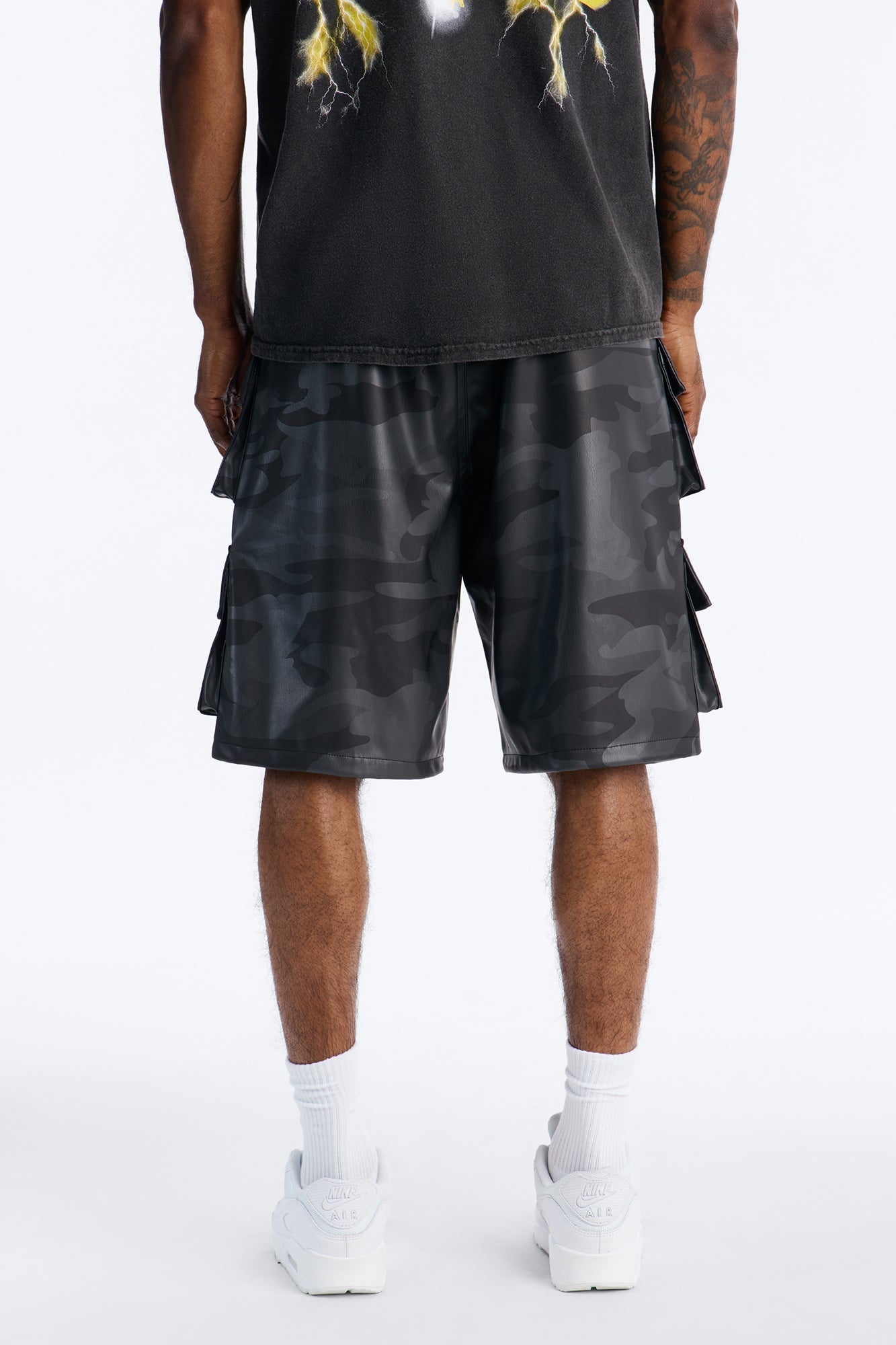 Faux Leather Camo Mirage Cargo Short - Grey Fashion Nova