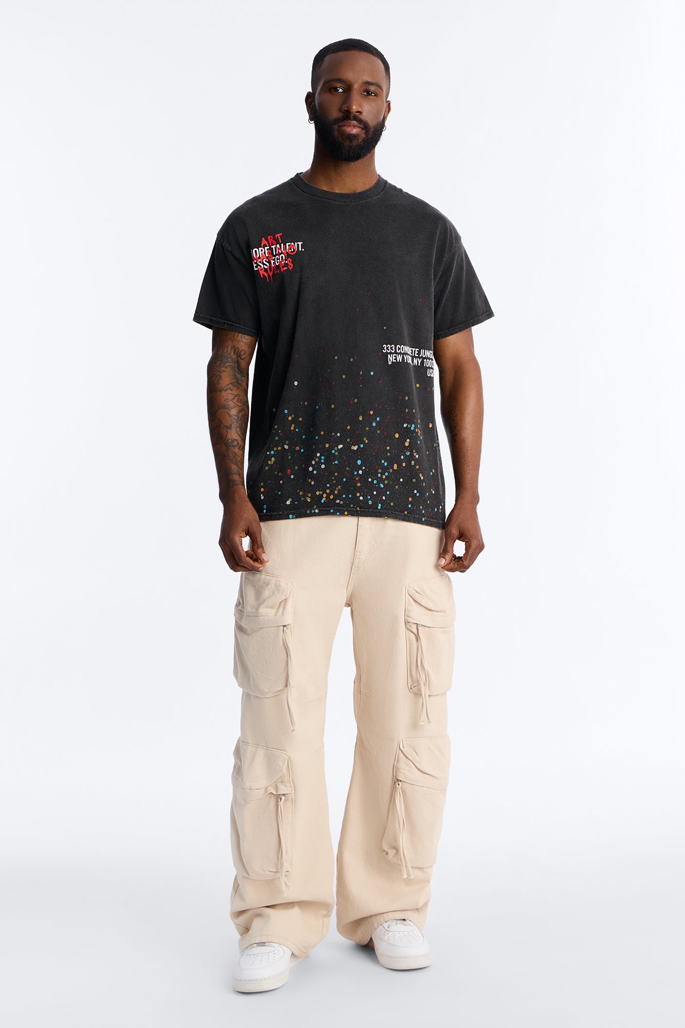 Art Has No Rules Paint Splatter Oversized Short Sleeve Tee - Black Wash Fashion Nova