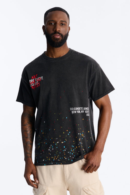 Art Has No Rules Paint Splatter Oversized Short Sleeve Tee - Black Wash Fashion Nova