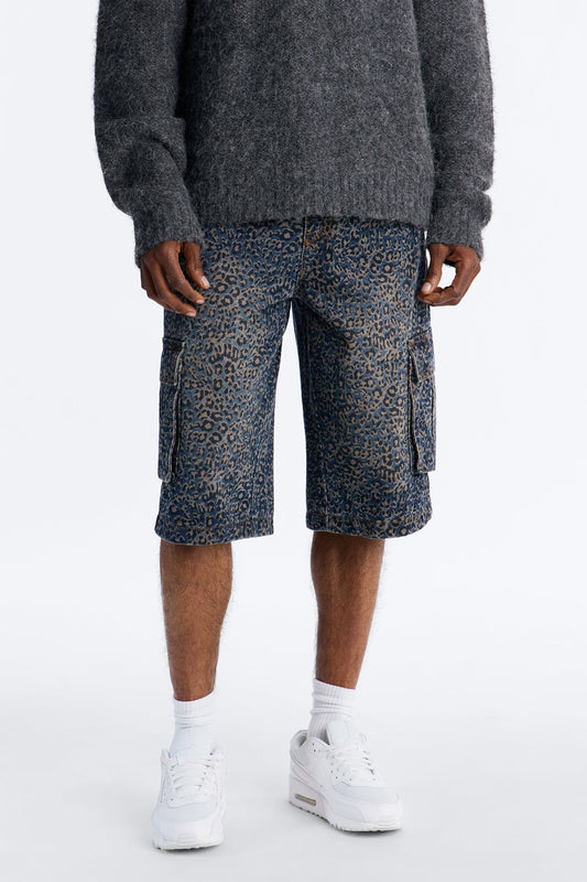 Snow Leopard Dusk Baggy Cargo Denim Short - Dark Wash Fashion Nova