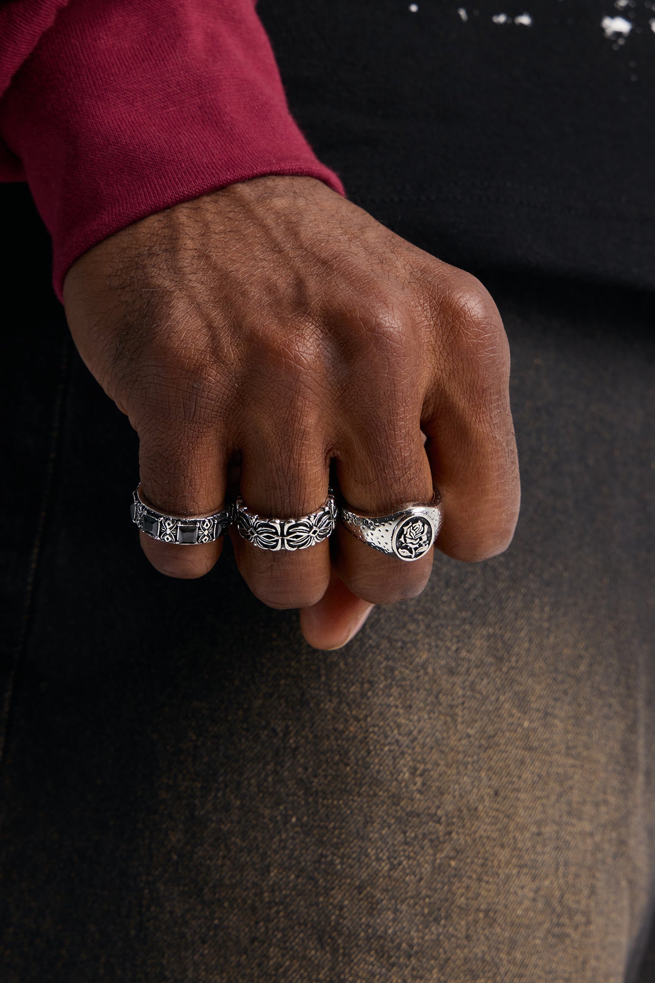 Darkening Rose Multi Size Ring Set - Silver Fashion Nova