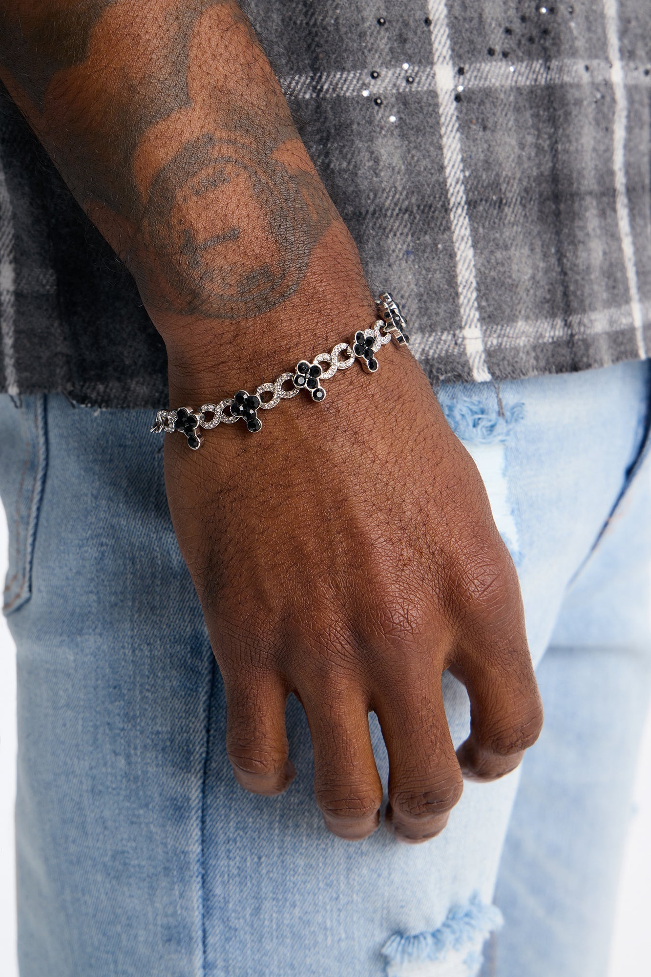 Eternal Midnight Cross Bracelet - Silver Fashion Nova