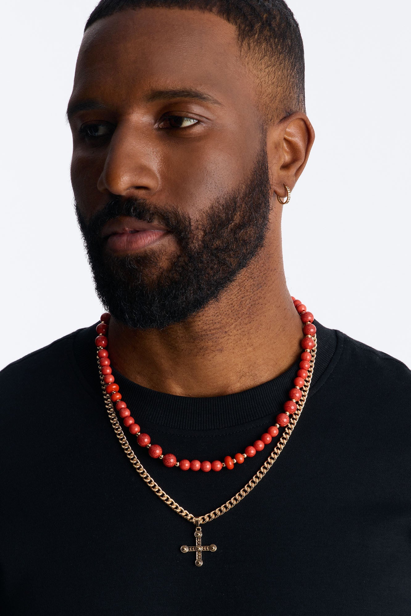 Layered Cuban Cross And Beaded Necklace Set - Gold/combo Fashion Nova
