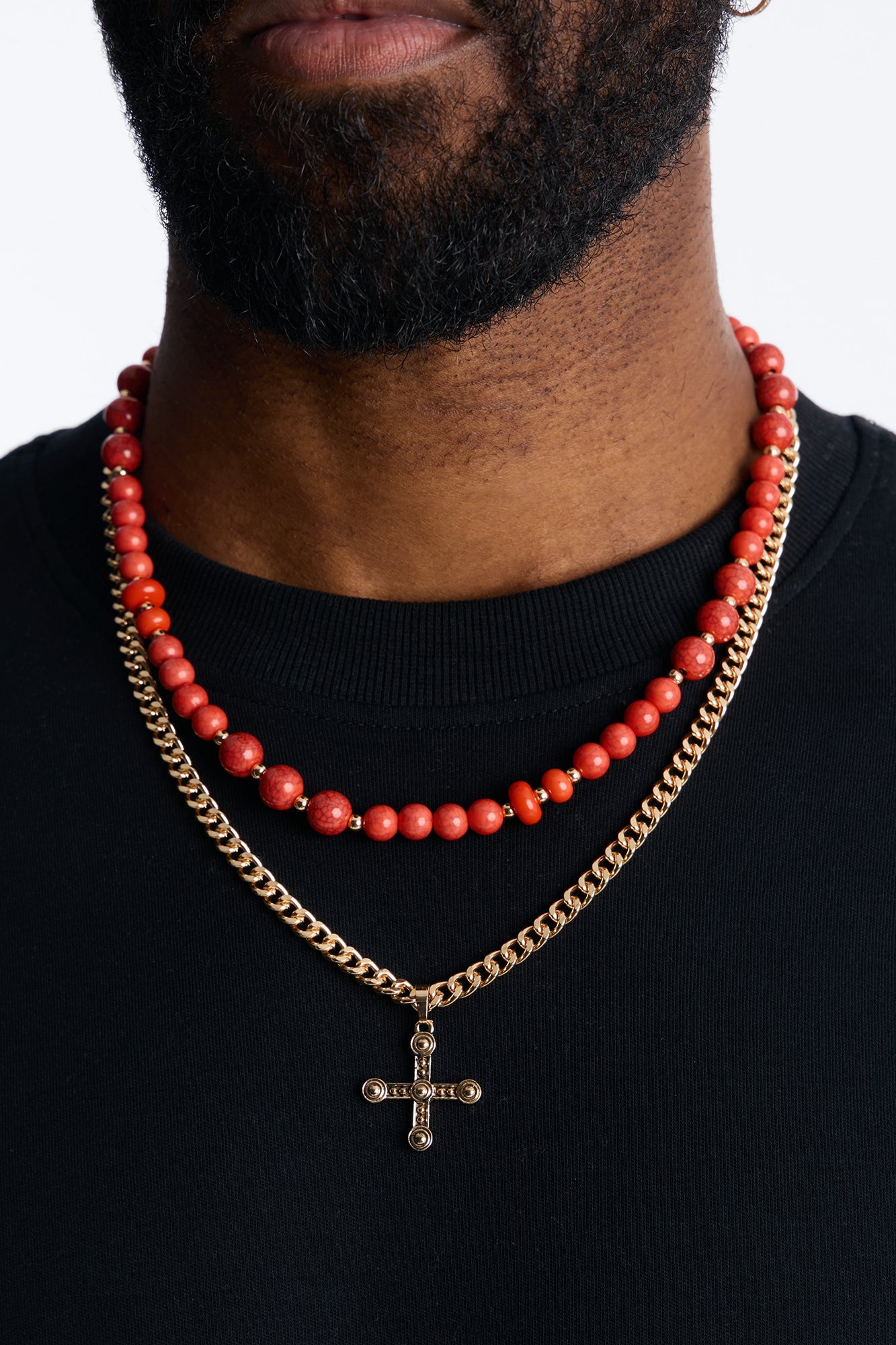 Layered Cuban Cross And Beaded Necklace Set - Gold/combo Fashion Nova