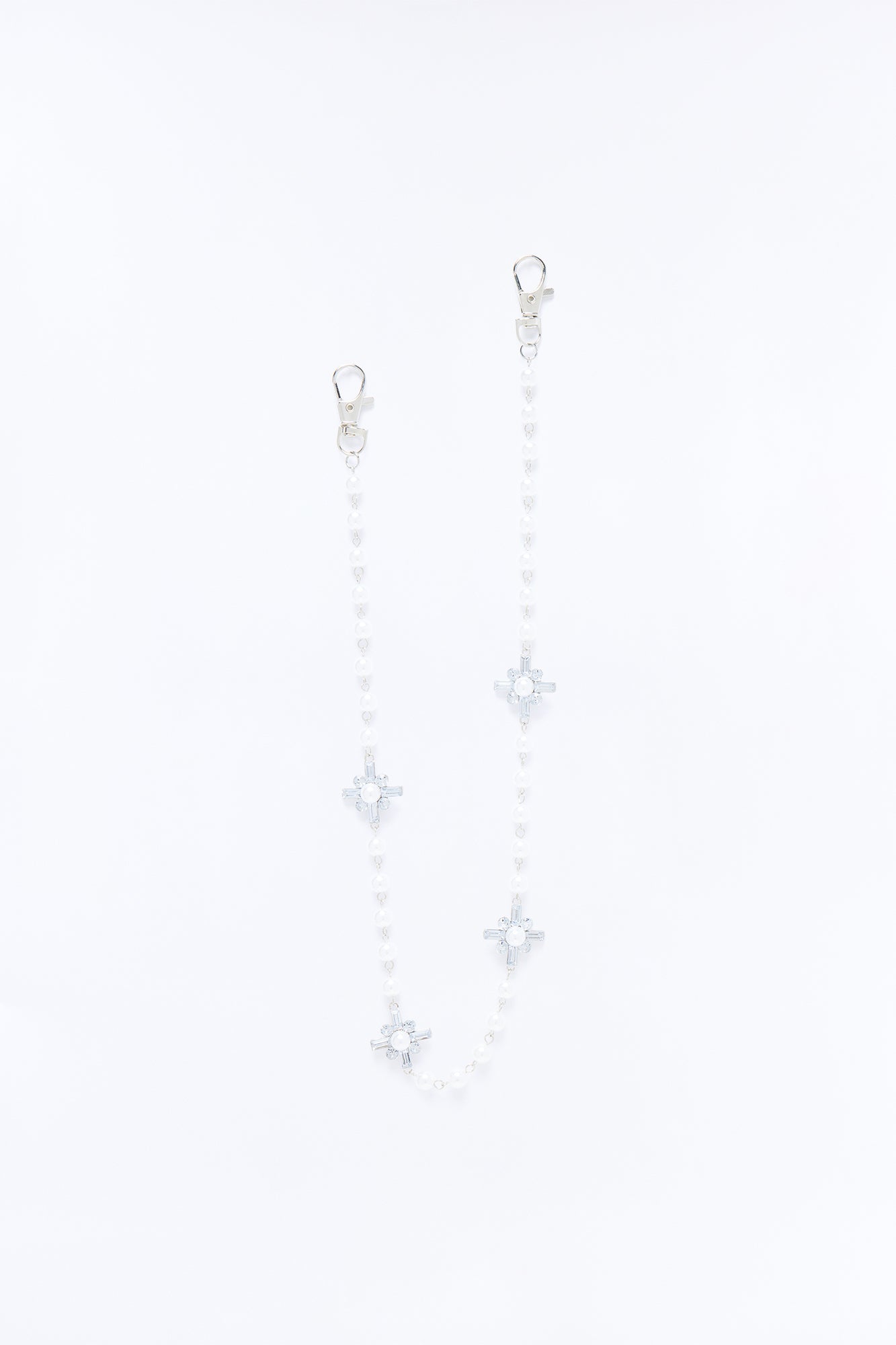Crystallized Faith And Pearl Pant Chain - White/Silver Fashion Nova