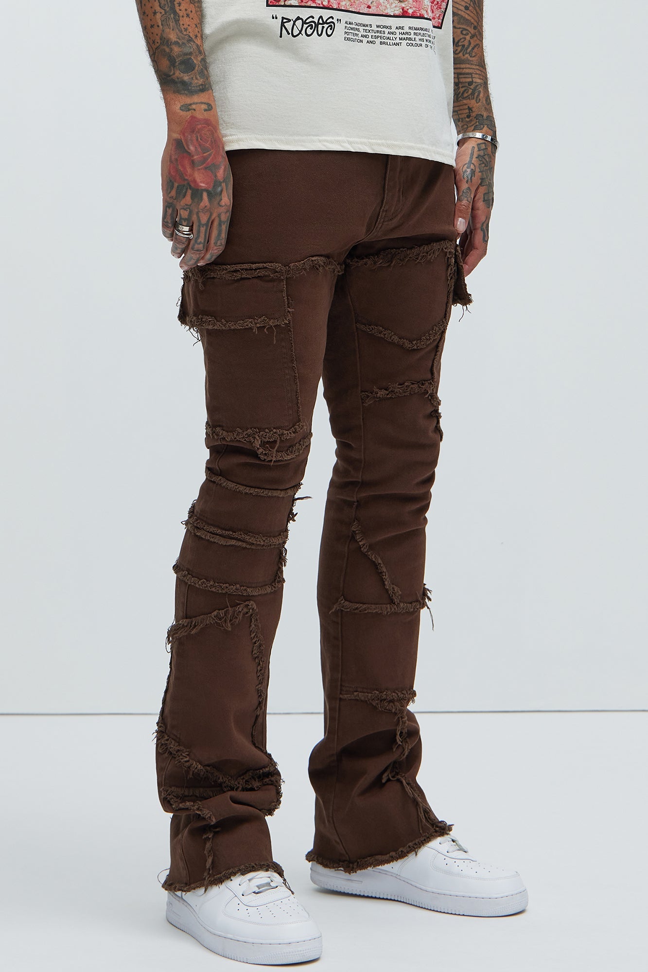 Trapping Frayed Stacked Skinny Flare Pants - Chocolate Fashion Nova
