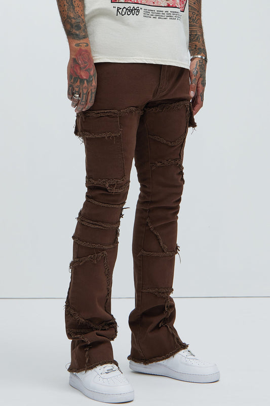 Trapping Frayed Stacked Skinny Flare Pants - Chocolate Fashion Nova