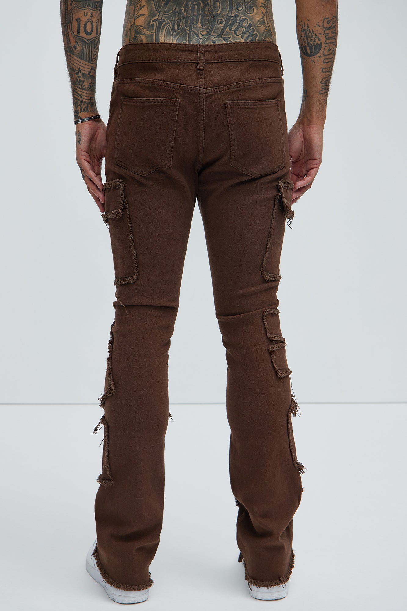 Trapping Frayed Stacked Skinny Flare Pants - Chocolate Fashion Nova