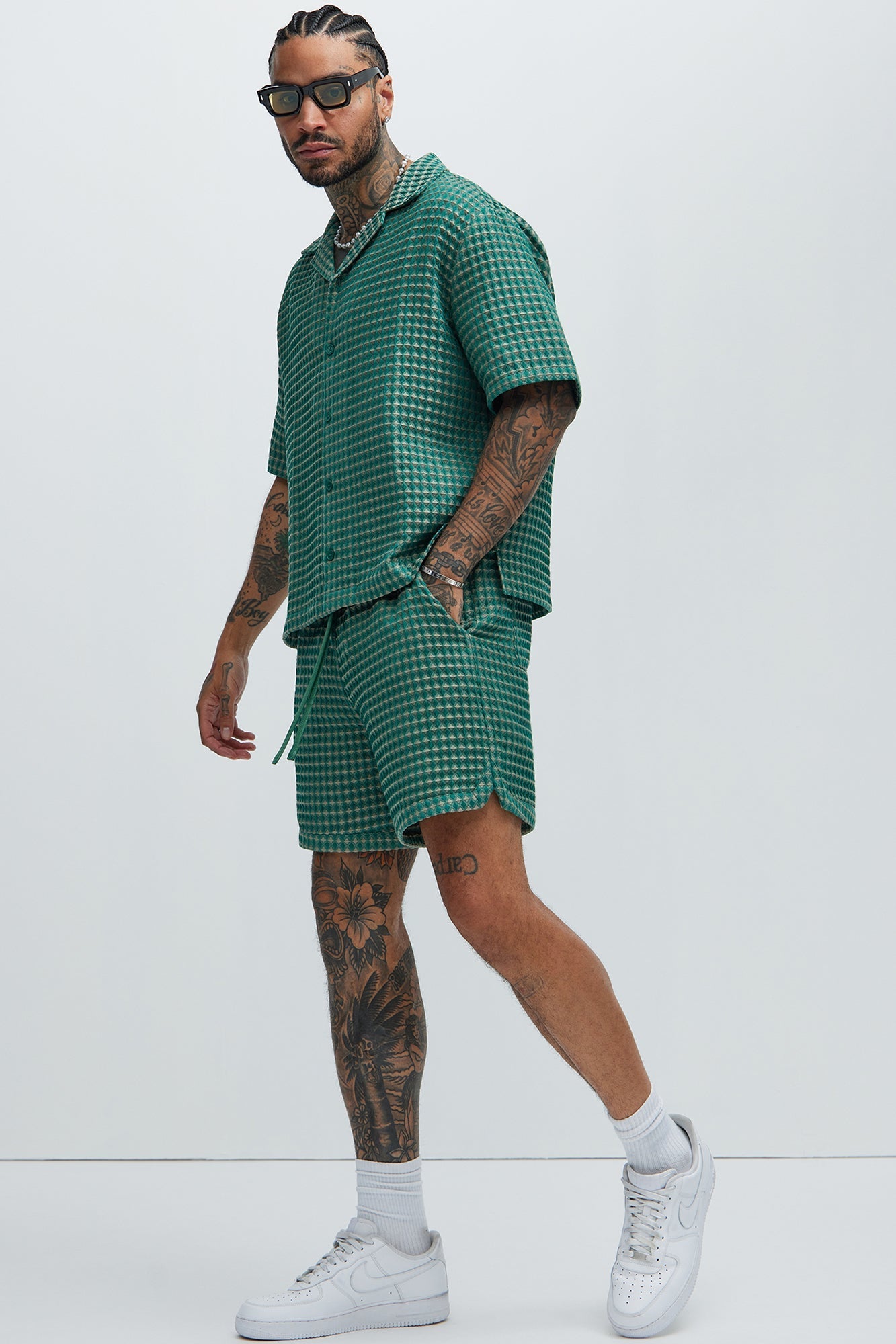 Dimensional Textured Warmup Shorts - Green/combo Fashion Nova