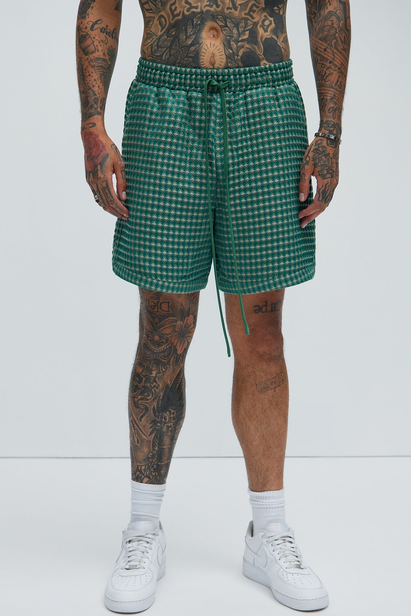 Dimensional Textured Warmup Shorts - Green/combo Fashion Nova