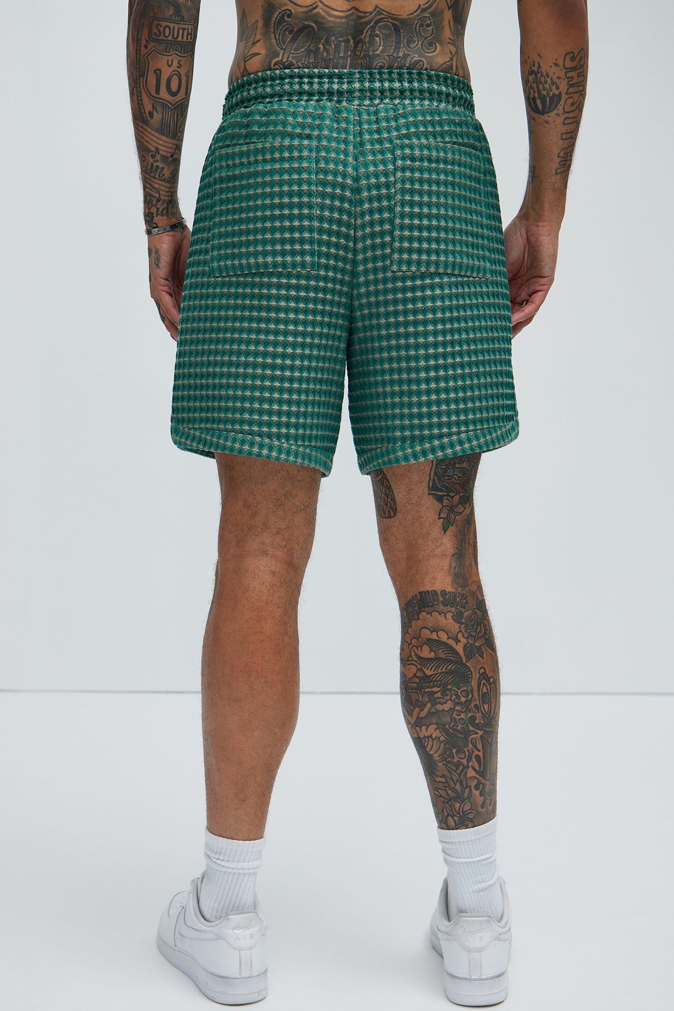 Dimensional Textured Warmup Shorts - Green/combo Fashion Nova
