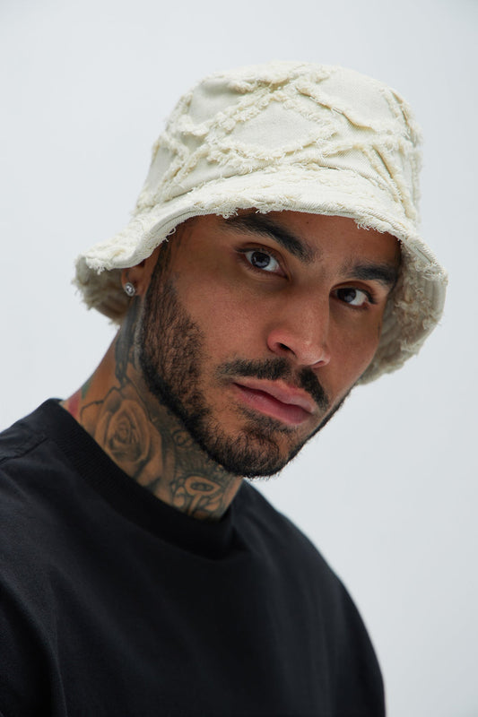 Frayed Denim Bucket Hat - White Fashion Nova