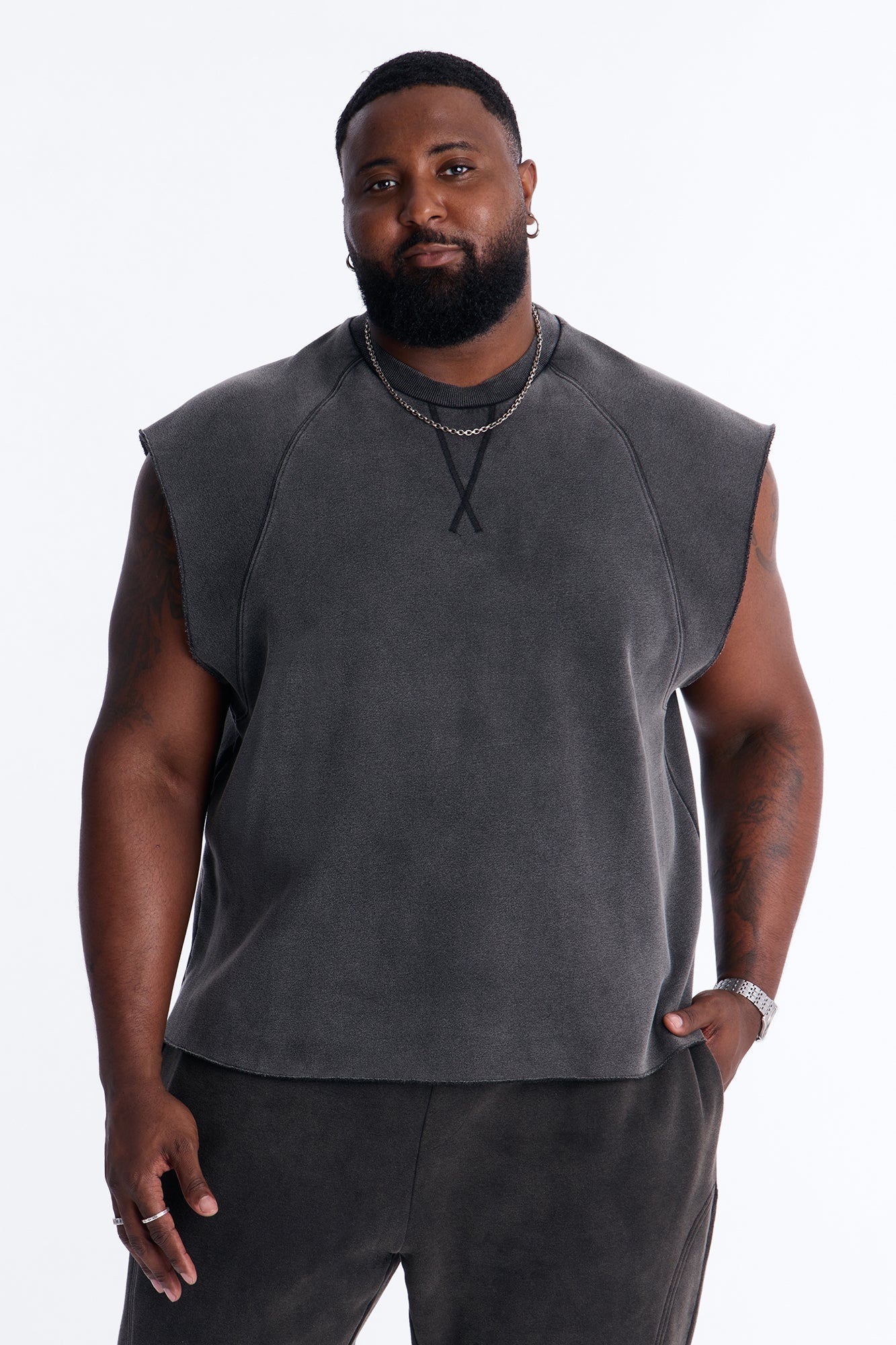 Washed Raw Edge Relaxed Muscle Tee - Black Wash Fashion Nova