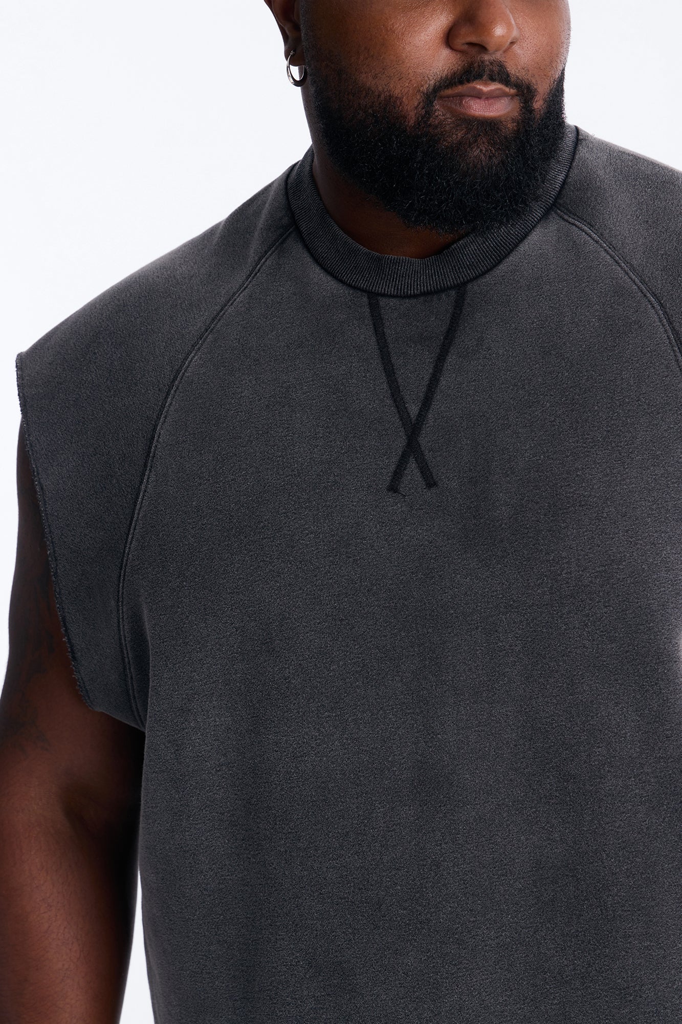 Washed Raw Edge Relaxed Muscle Tee - Black Wash Fashion Nova