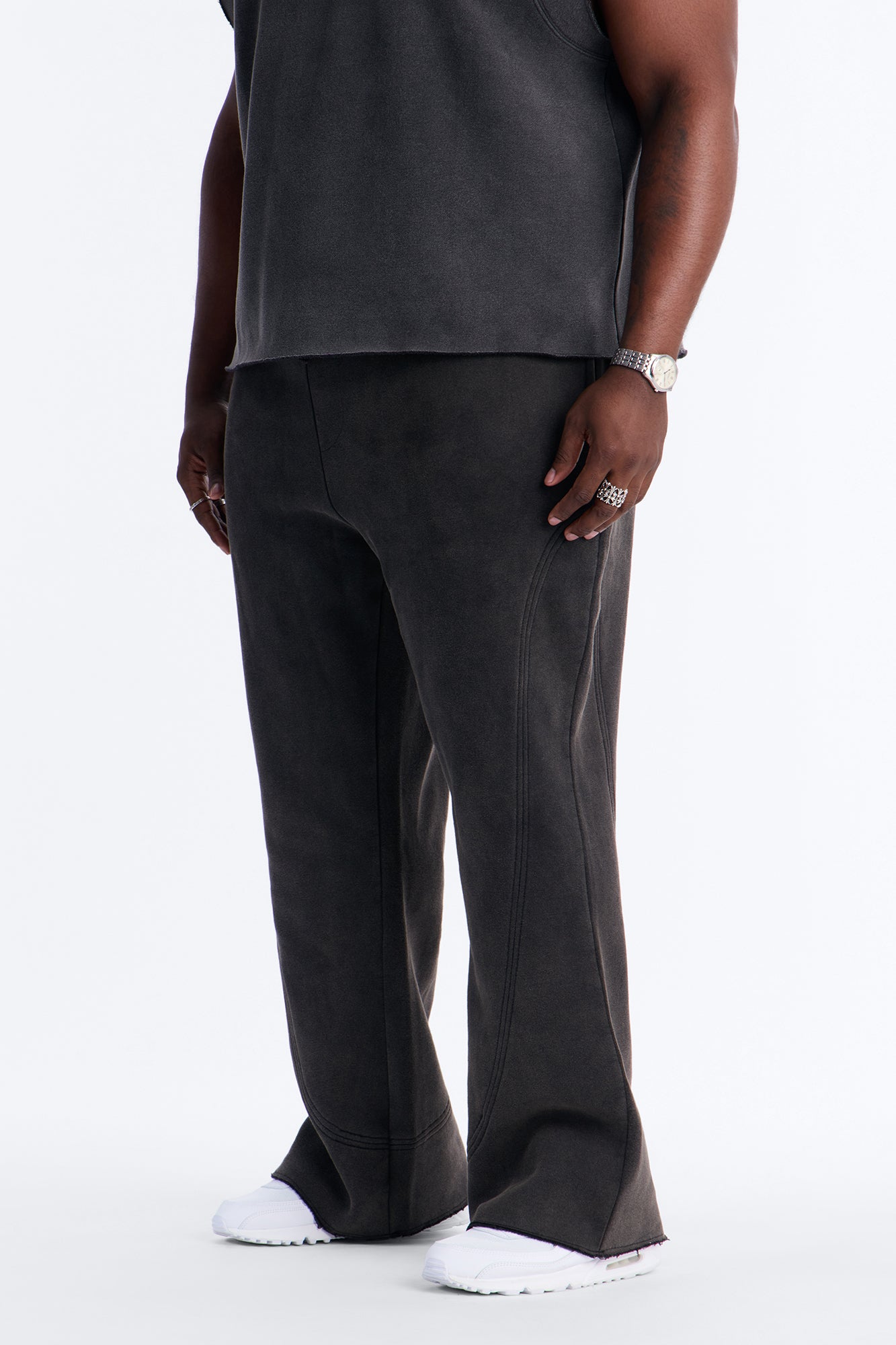 Washed Raw Edge Flare Sweatpant - Black Wash Fashion Nova