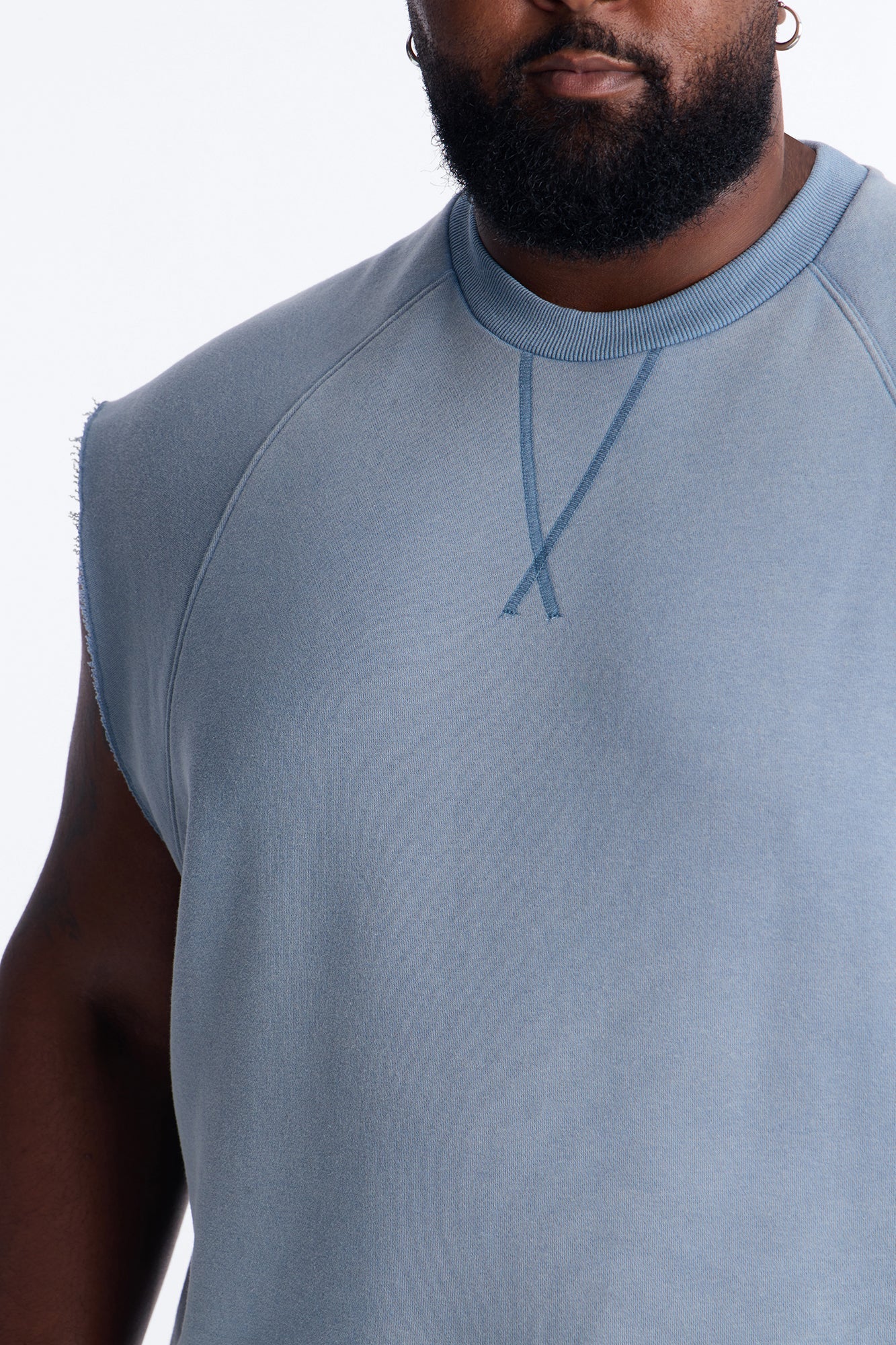 Washed Raw Edge Relaxed Muscle Tee - Slate Blue Fashion Nova