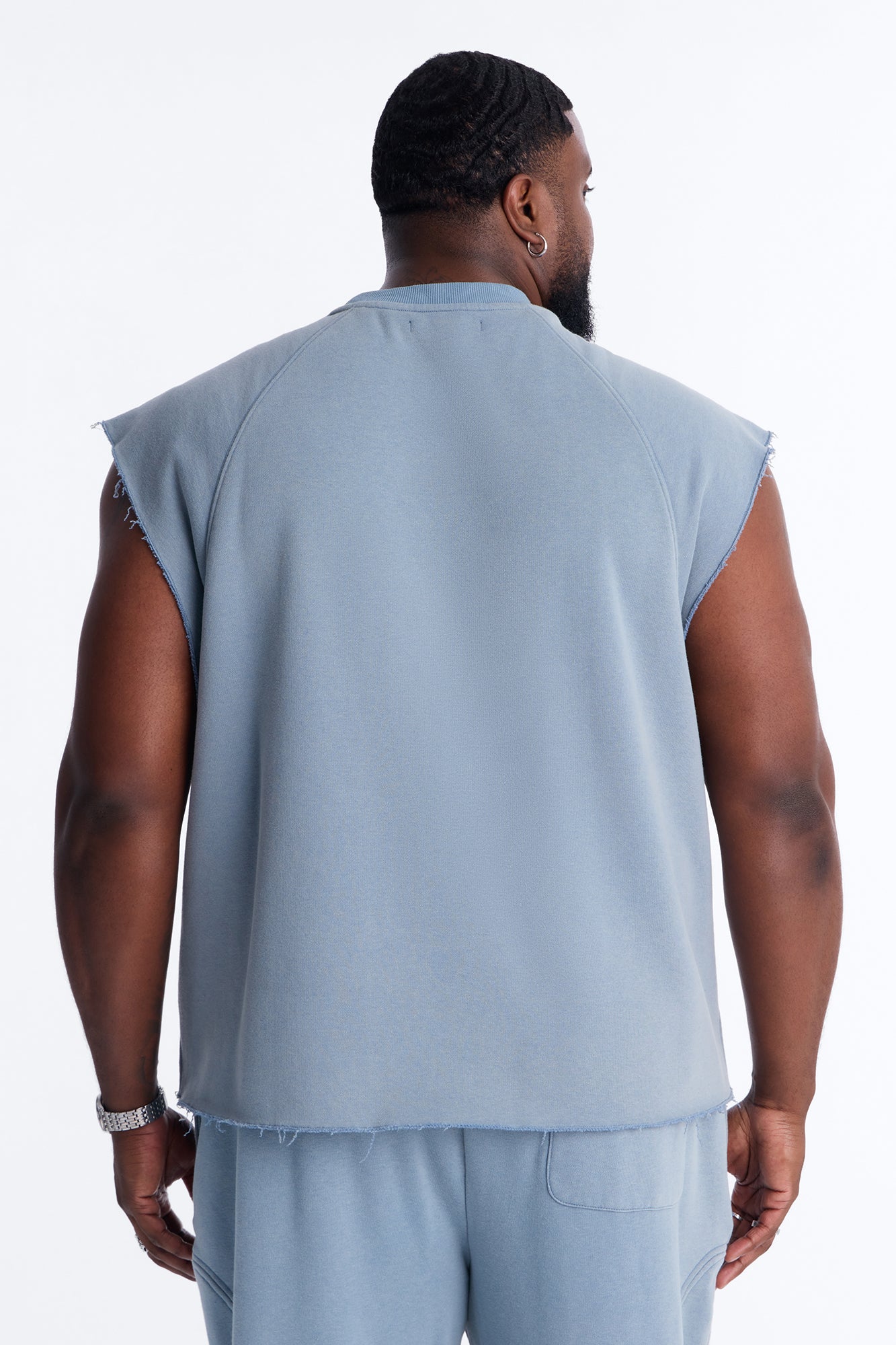 Washed Raw Edge Relaxed Muscle Tee - Slate Blue Fashion Nova