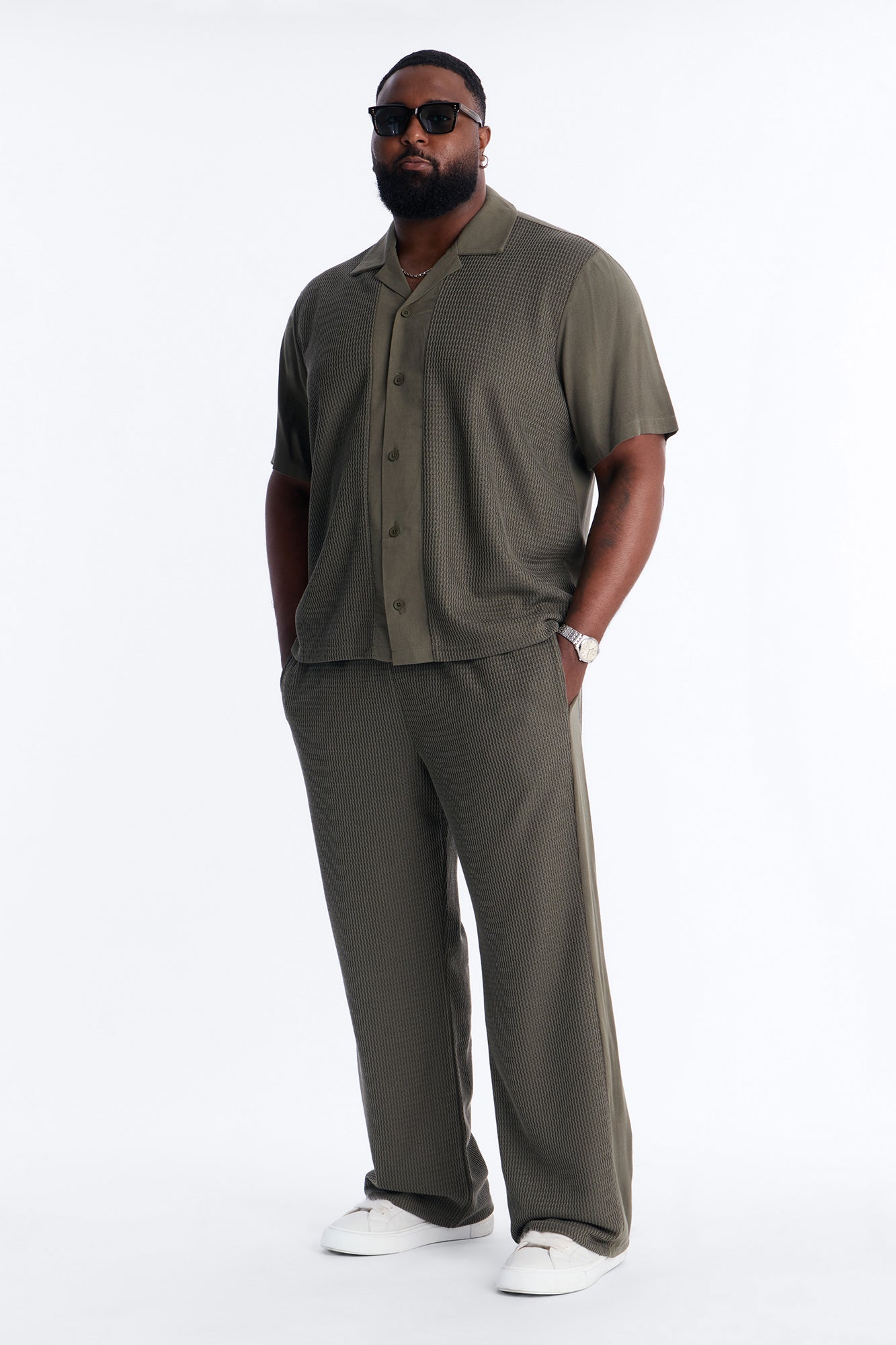 Brookfield Flow Cuban Collar Button Up Shirt - Olive Fashion Nova