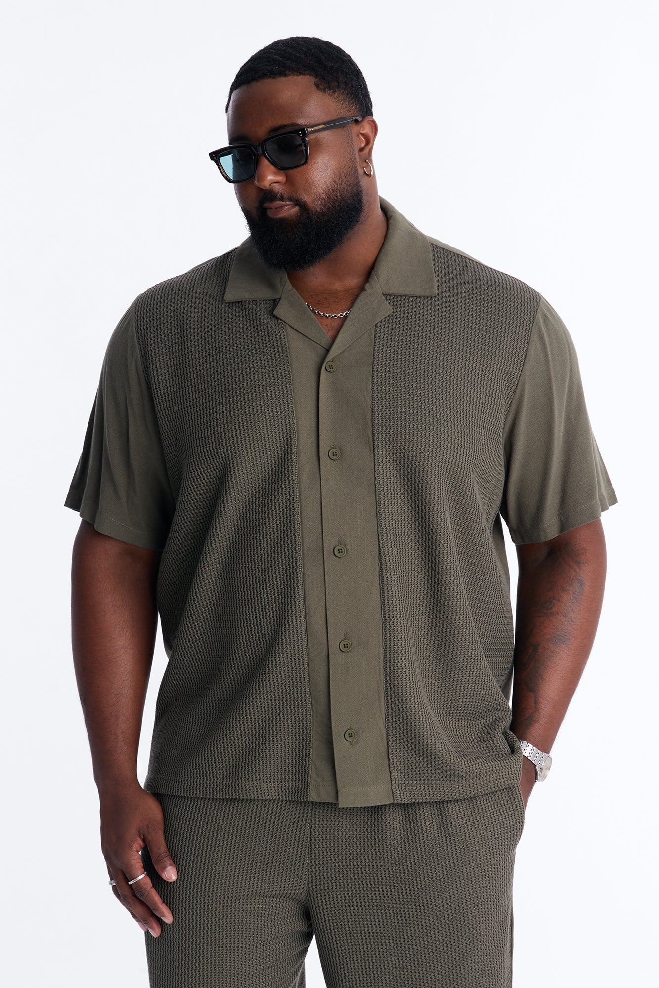 Brookfield Flow Cuban Collar Button Up Shirt - Olive Fashion Nova