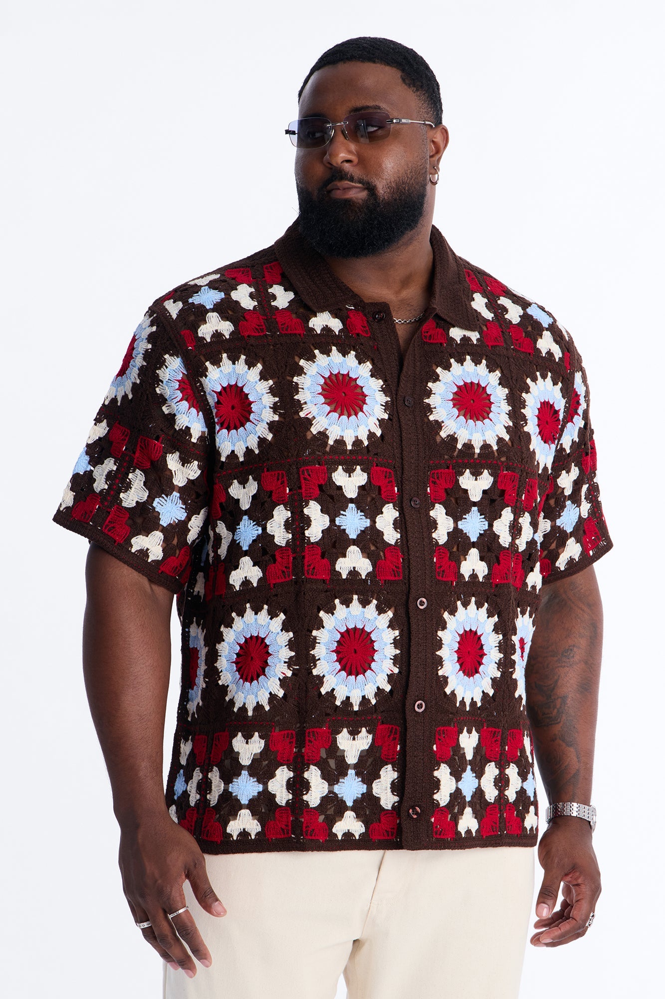 Desert Hues Crochet Button Up Shirt - Brown Fashion Nova
