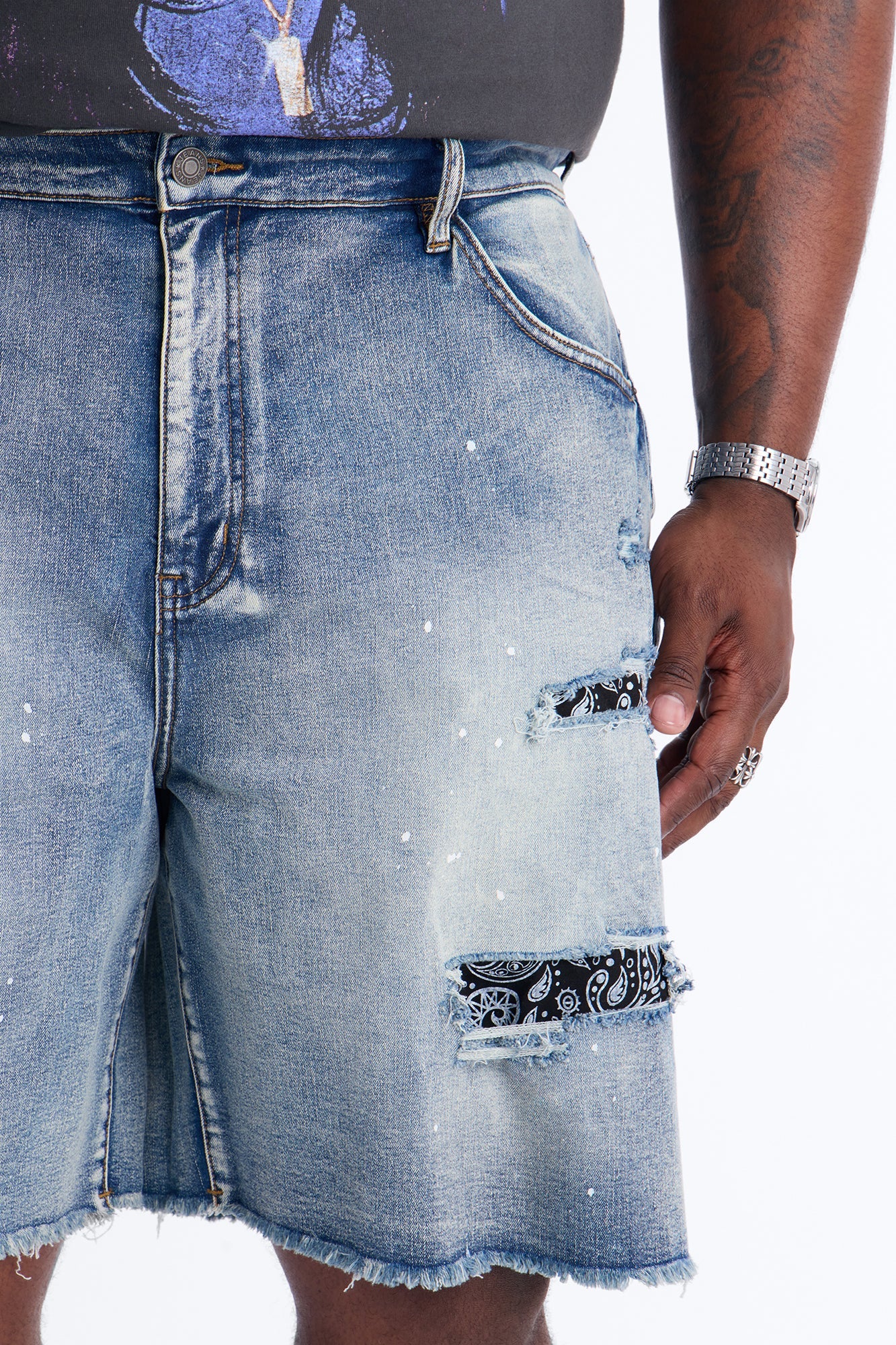 Relaxed Paisley District Denim Short - Medium Blue Wash Fashion Nova