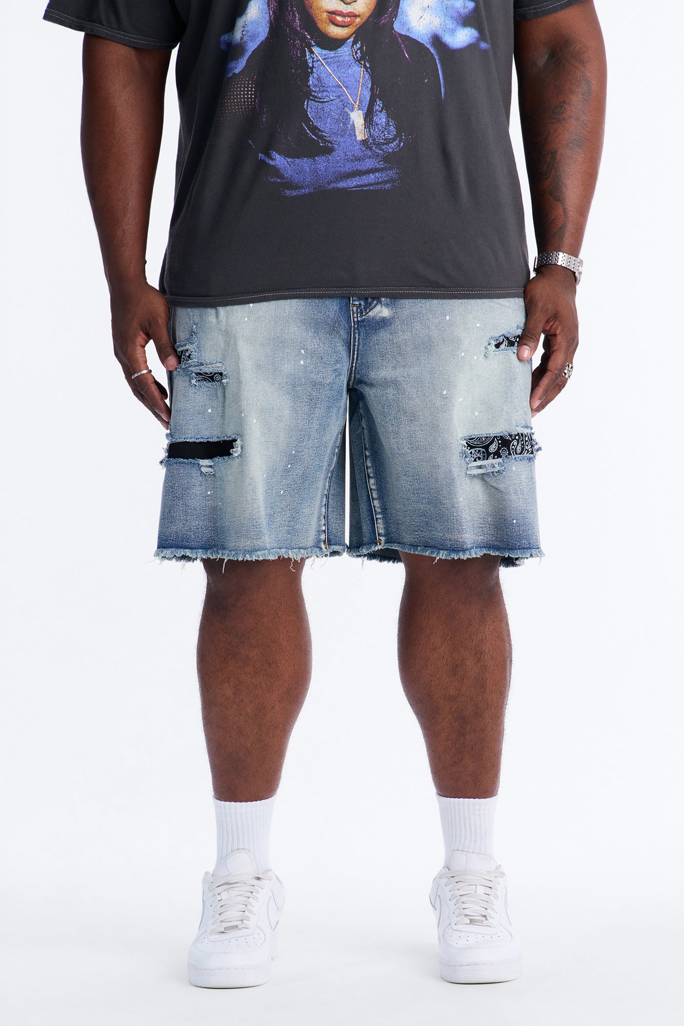 Relaxed Paisley District Denim Short - Medium Blue Wash Fashion Nova