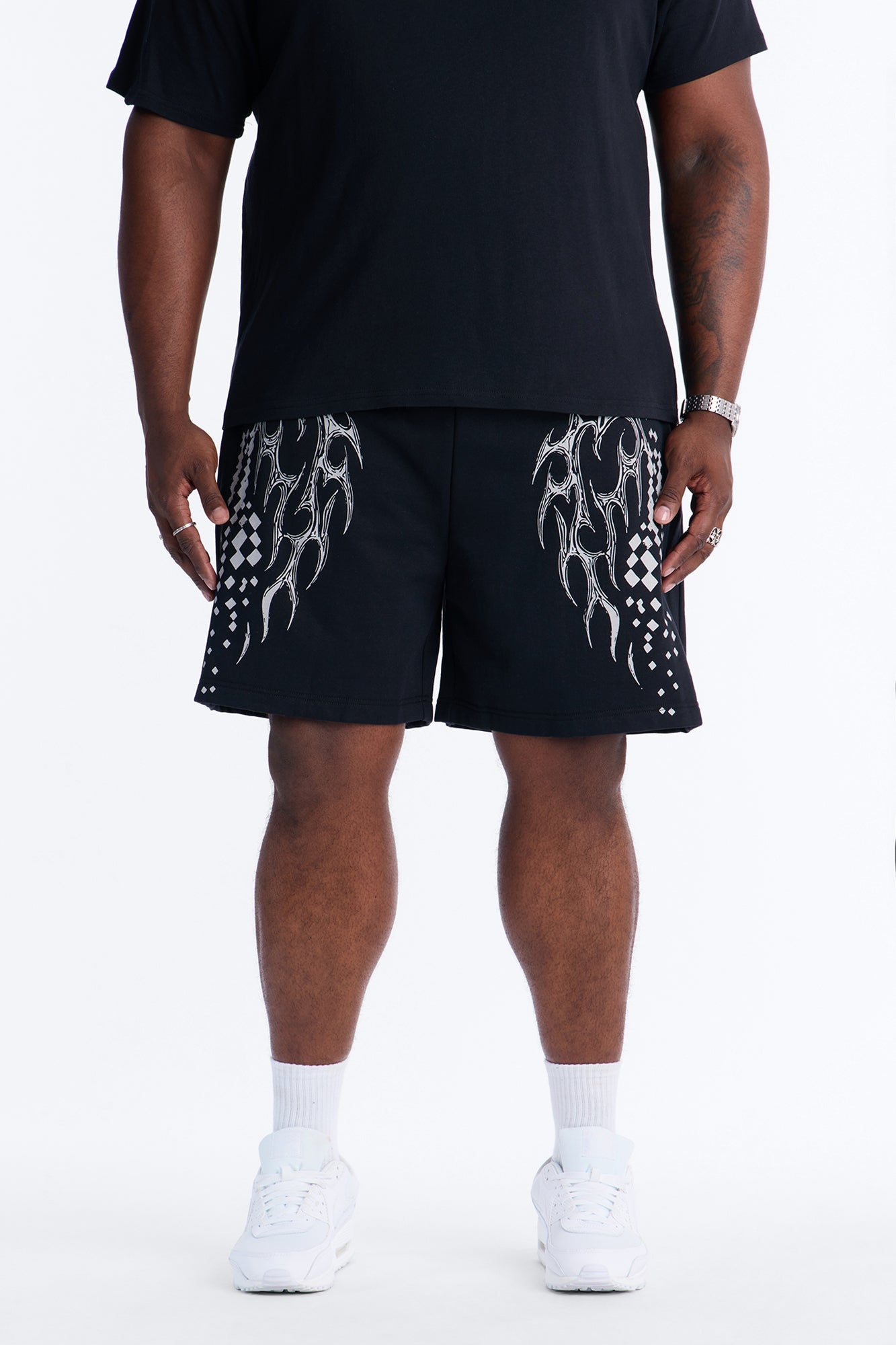 Digital Tribal Sweatshorts - Black Fashion Nova