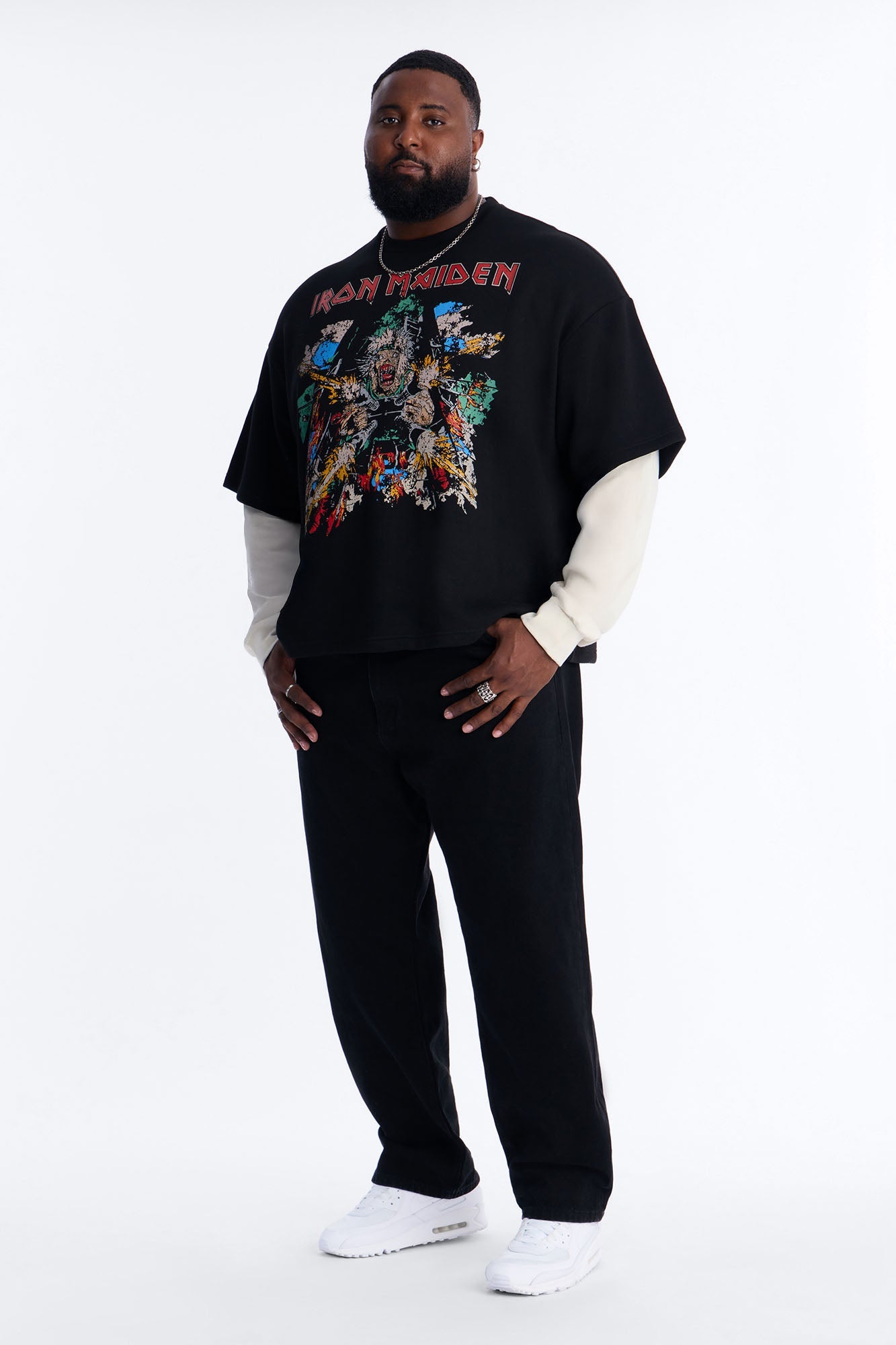 Iron Maiden Tailgunner Oversized Fleece Twofer - Black Wash Fashion Nova