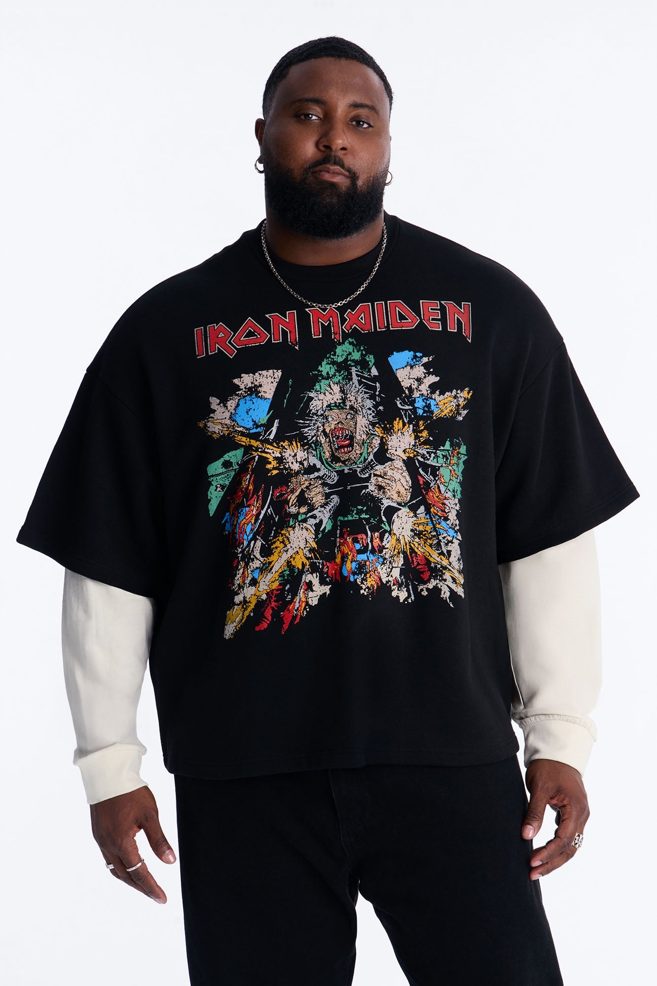 Iron Maiden Tailgunner Oversized Fleece Twofer - Black Wash Fashion Nova