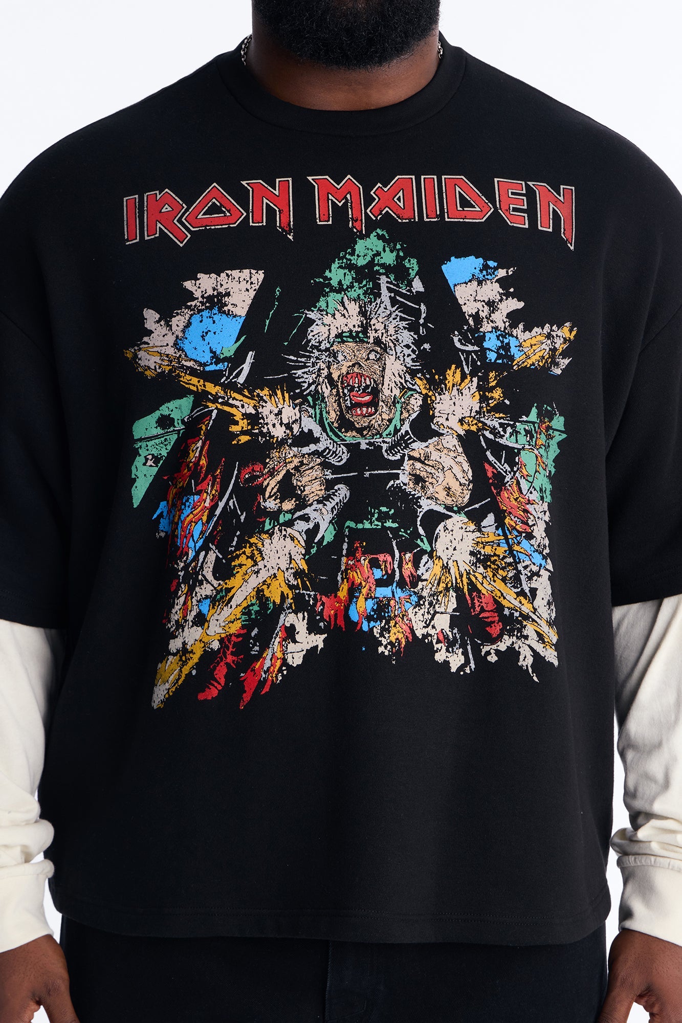 Iron Maiden Tailgunner Oversized Fleece Twofer - Black Wash Fashion Nova