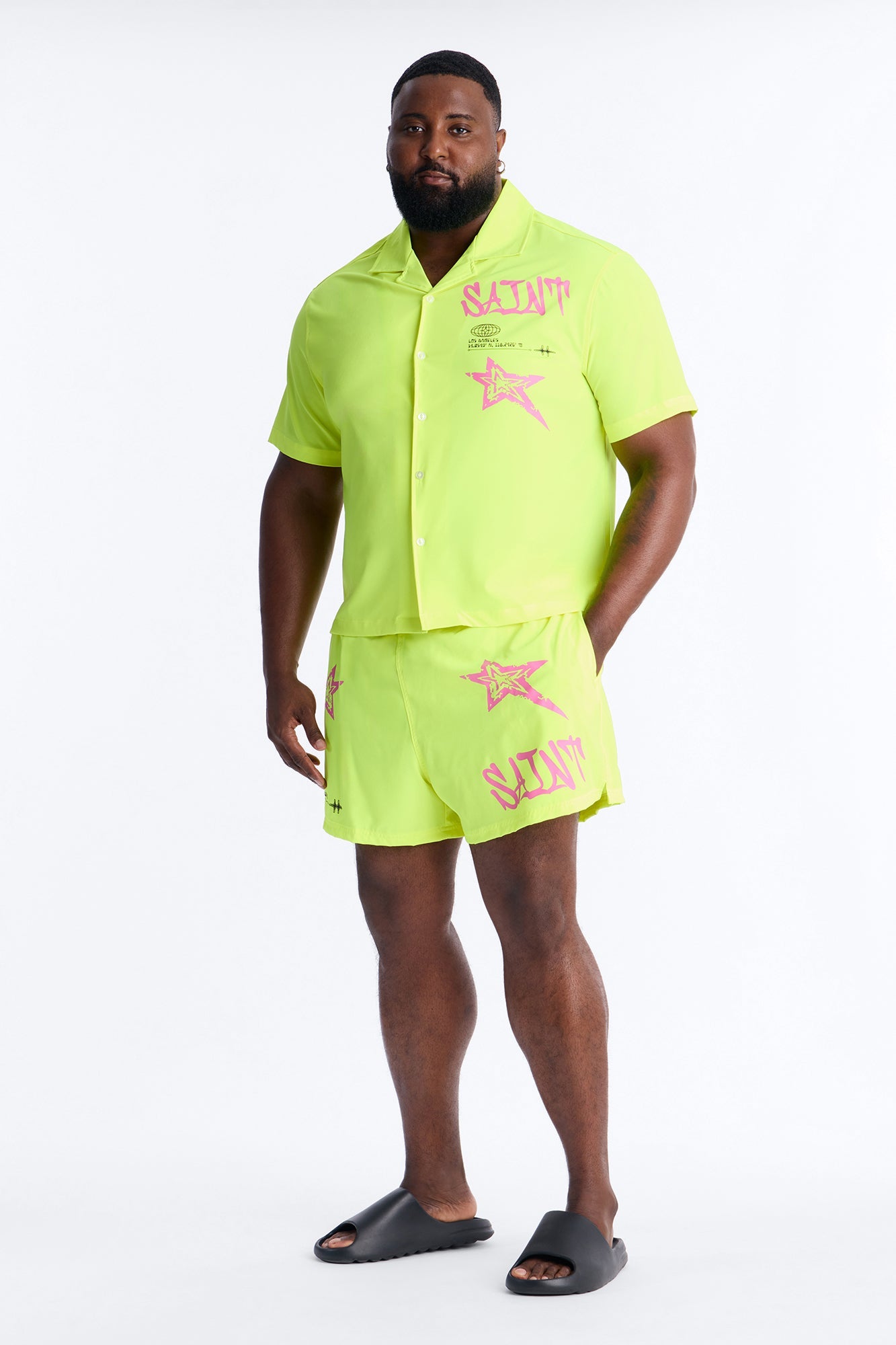 Saints And Stars Swim Trunk 4″ - Yellow Fashion Nova