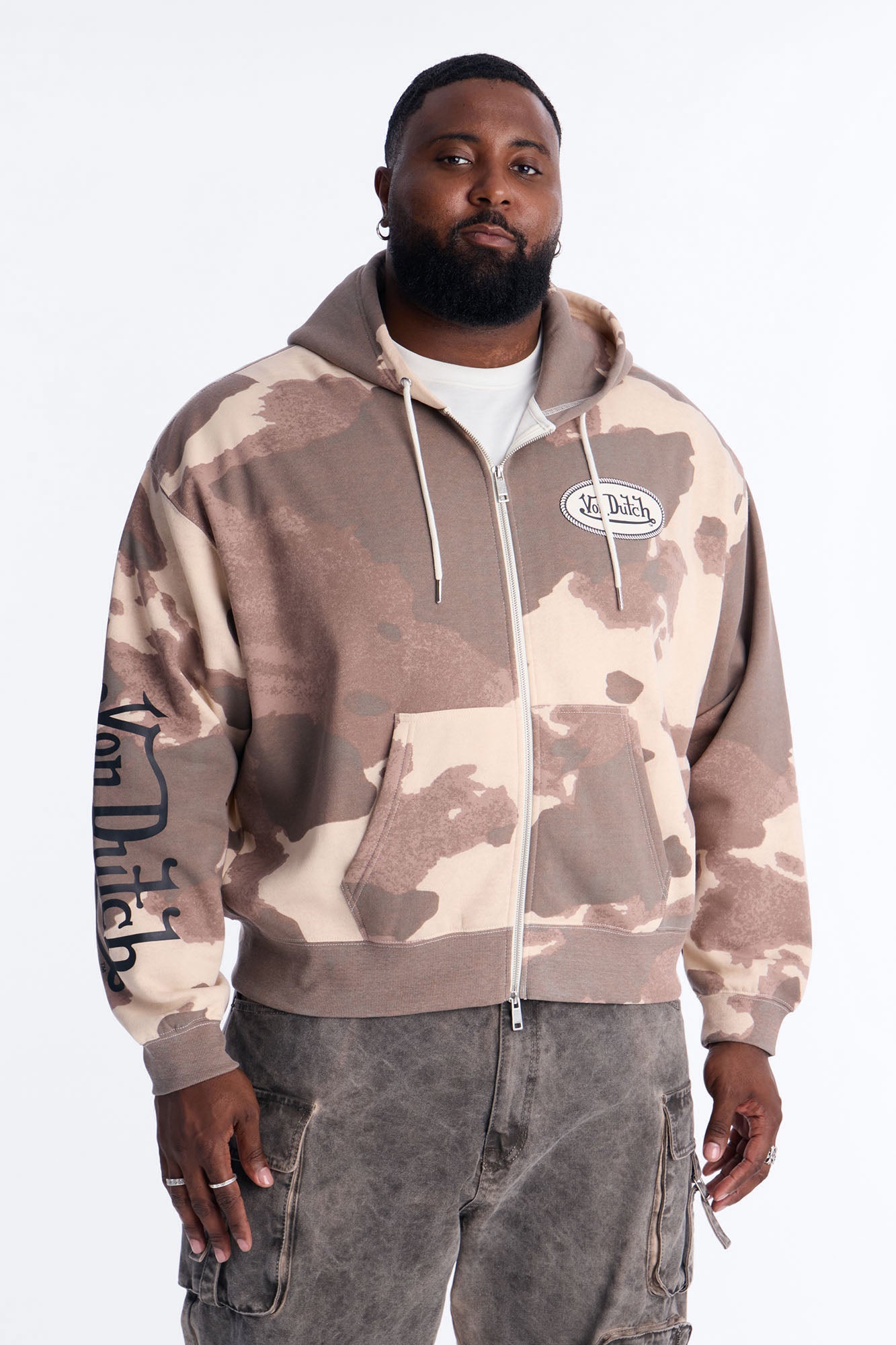 Von Dutch Western Cow Hide Zip Up Hoodie - Brown Fashion Nova