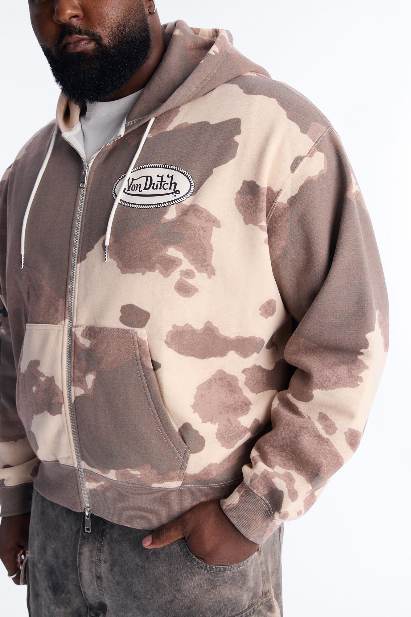Von Dutch Western Cow Hide Zip Up Hoodie - Brown Fashion Nova