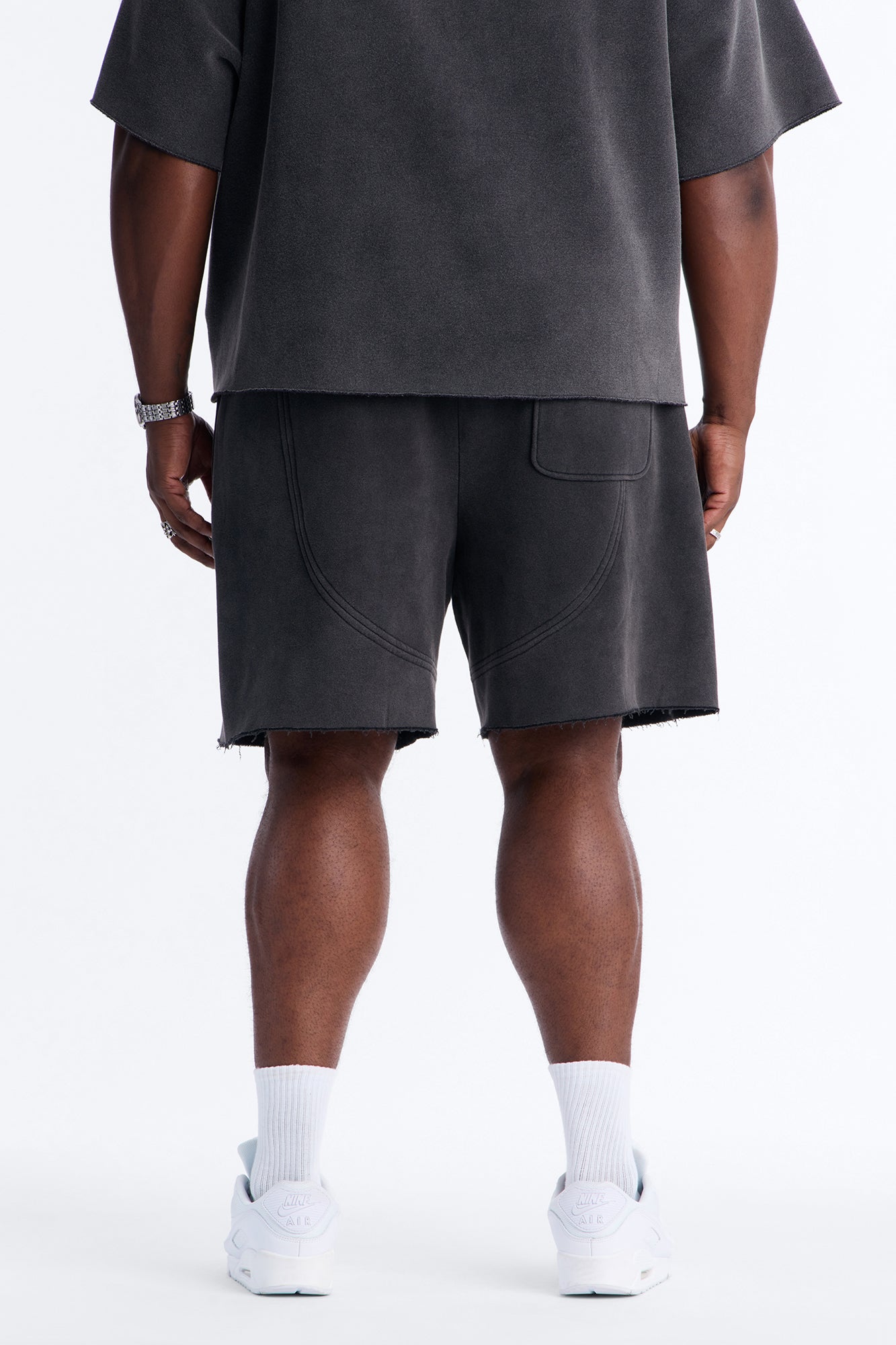Washed Raw Edge Baggy Sweatshort - Black Wash Fashion Nova