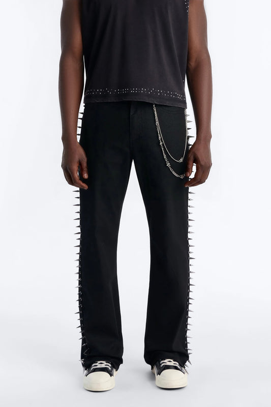 Stacked Slim Flare Waxed Cyber Spike Jean - Black Fashion Nova