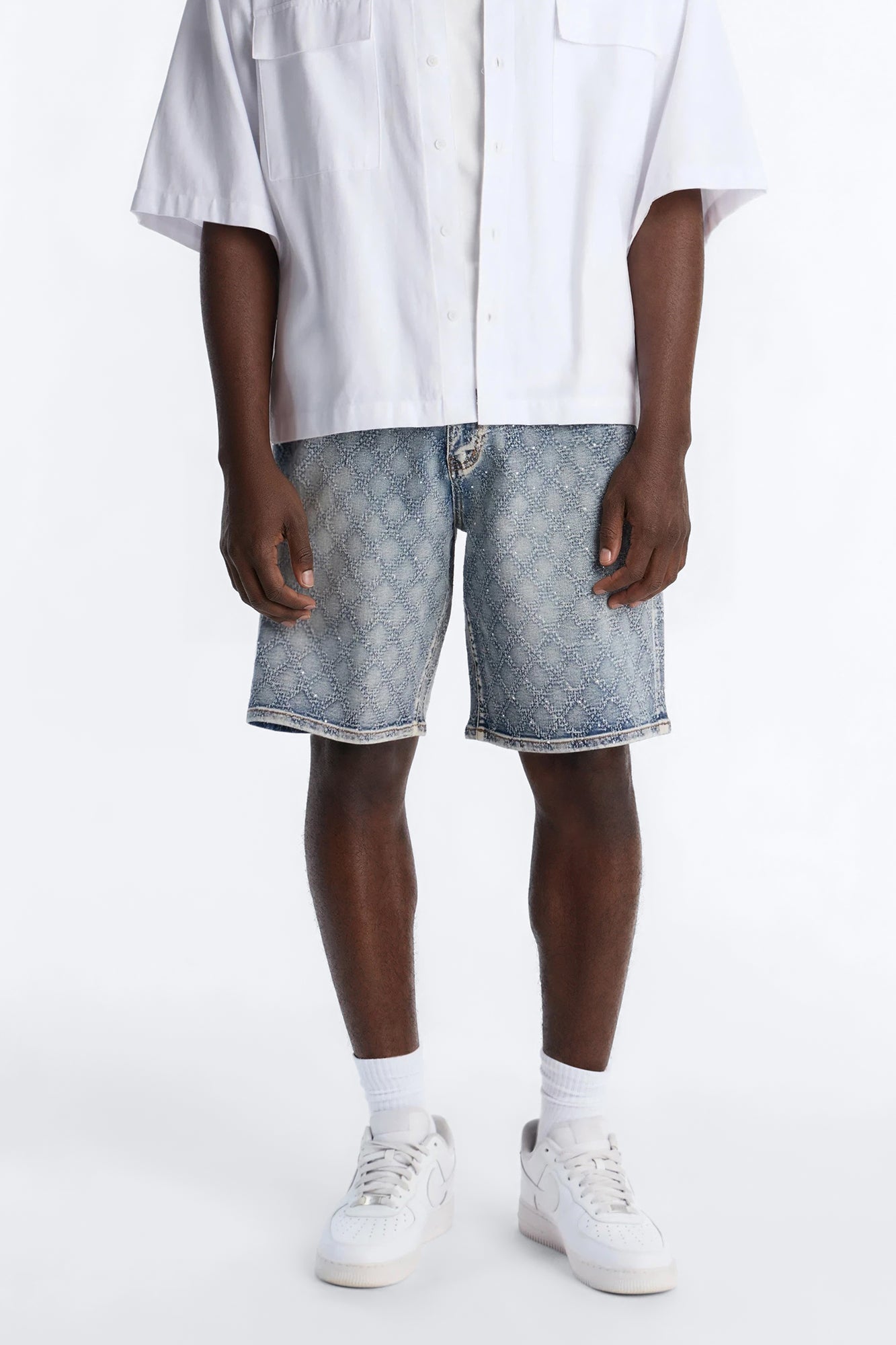 I Be Jeweled Relaxed Denim Short - Light Blue Wash Fashion Nova