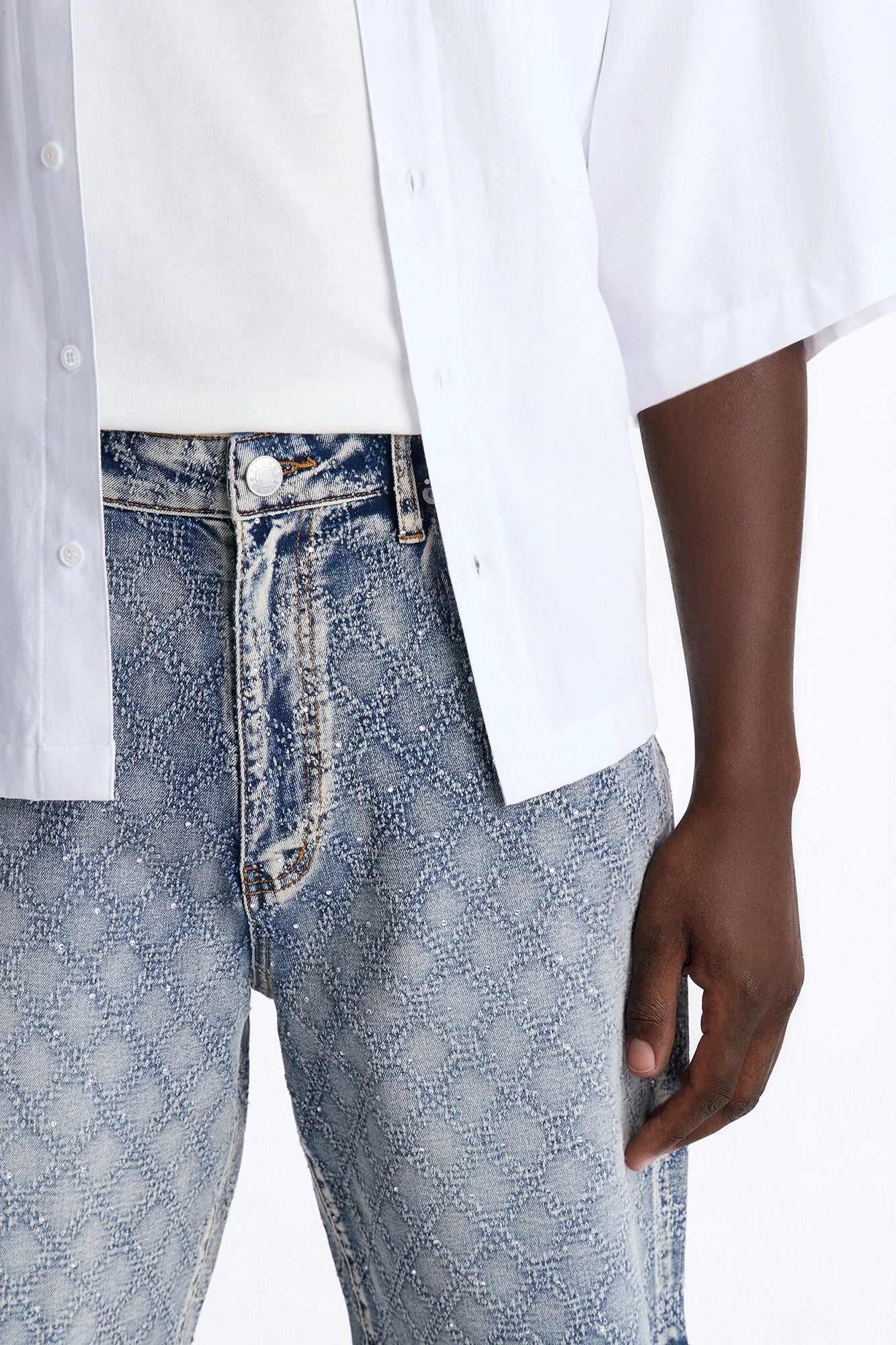 I Be Jeweled Relaxed Denim Short - Light Blue Wash Fashion Nova