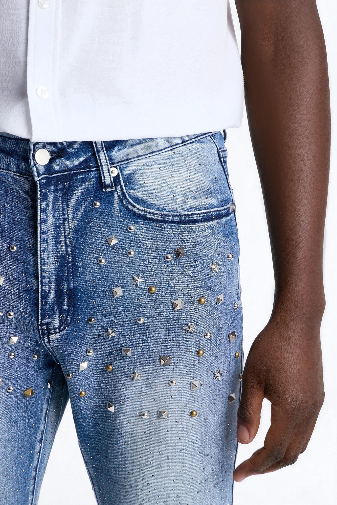 Stacked Skinny Flare Star Burst Jeans - Medium Blue Wash Fashion Nova
